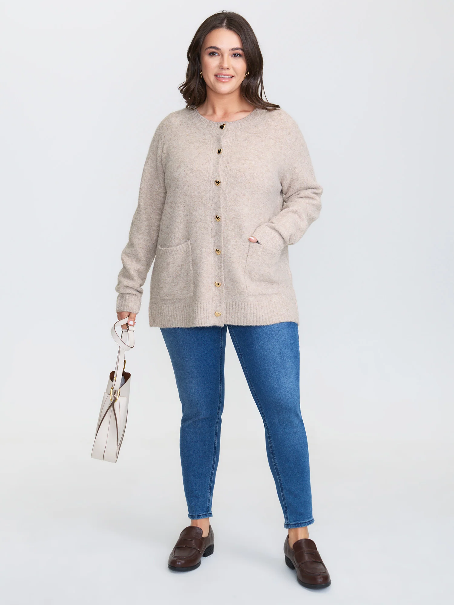 Heart Button-Down Pockets Knit Cardigan - Image 3