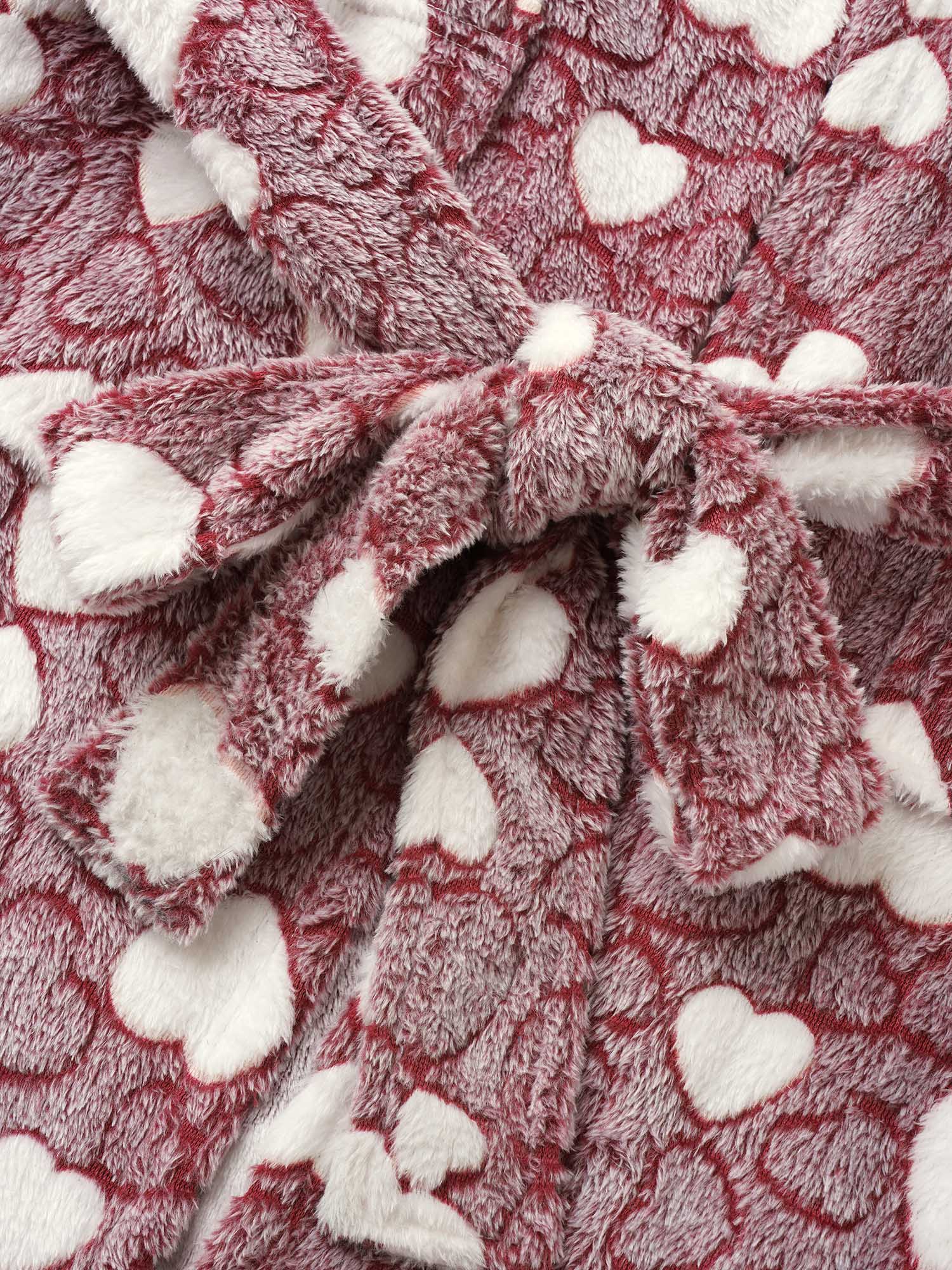 Heart Contrast Hooded Pocket Belted Robe - Image 5