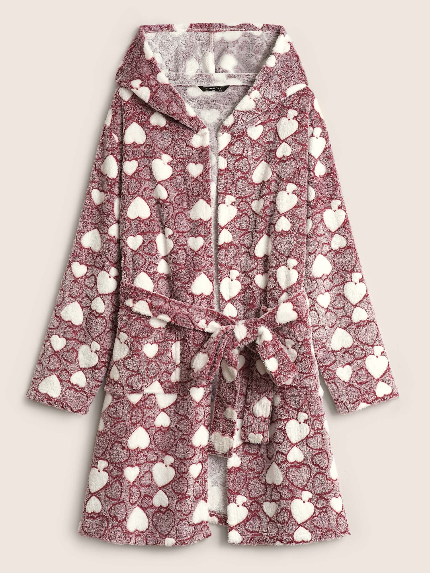 Heart Contrast Hooded Pocket Belted Robe - Image 7