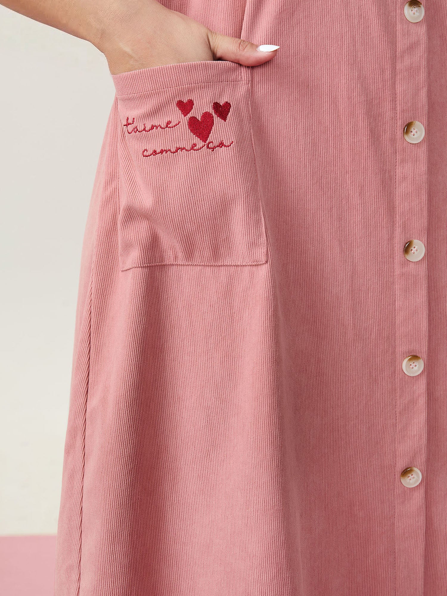 Heart Embroidered Pockets Adjustable Overall Dress - Image 4