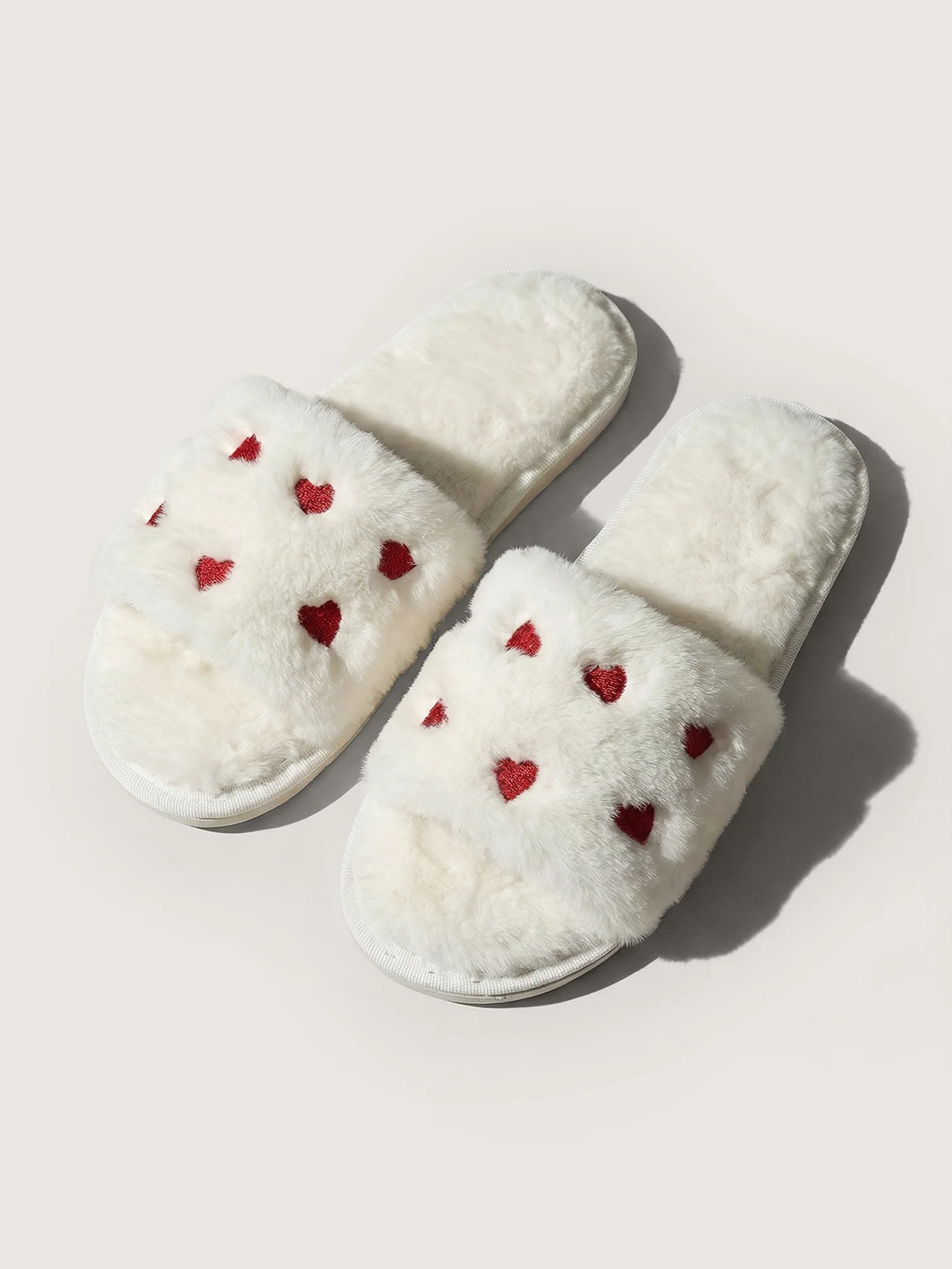 Heart Embroidery Plush Slippers - Image 2