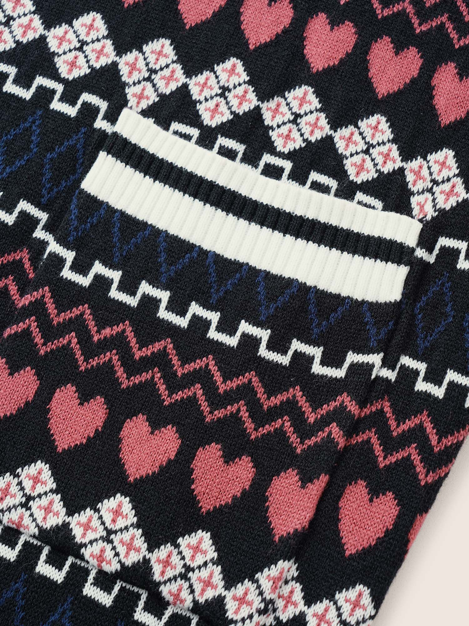 Heart Geometric Jacquard Pocket Cardigan - Image 5