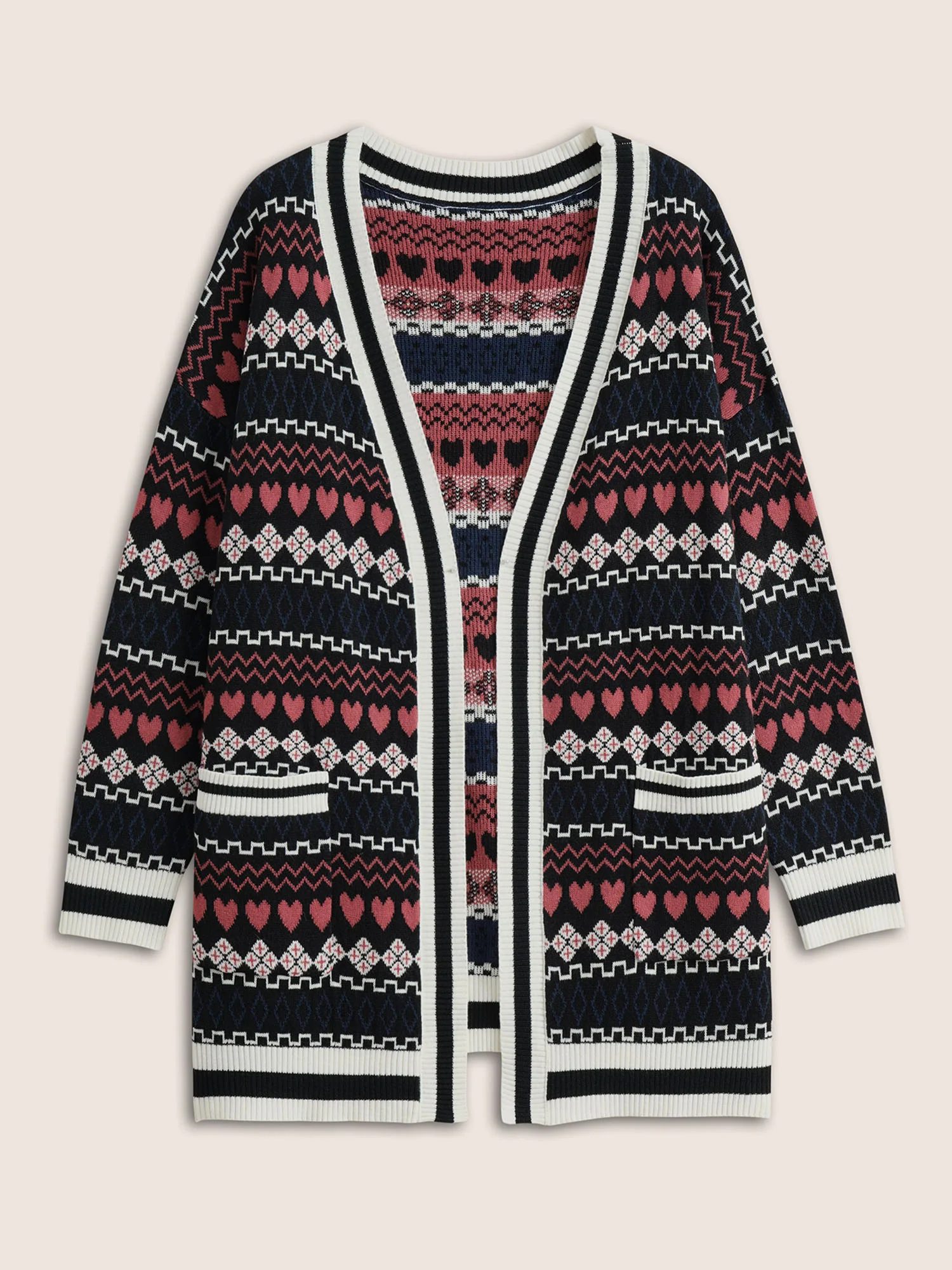 Heart Geometric Jacquard Pocket Cardigan - Image 7