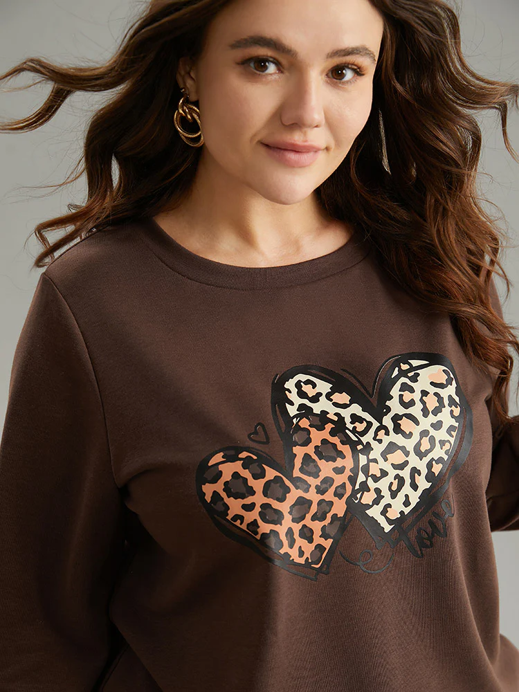 Heart Leopard Round Neck Sweatshirt - Image 2