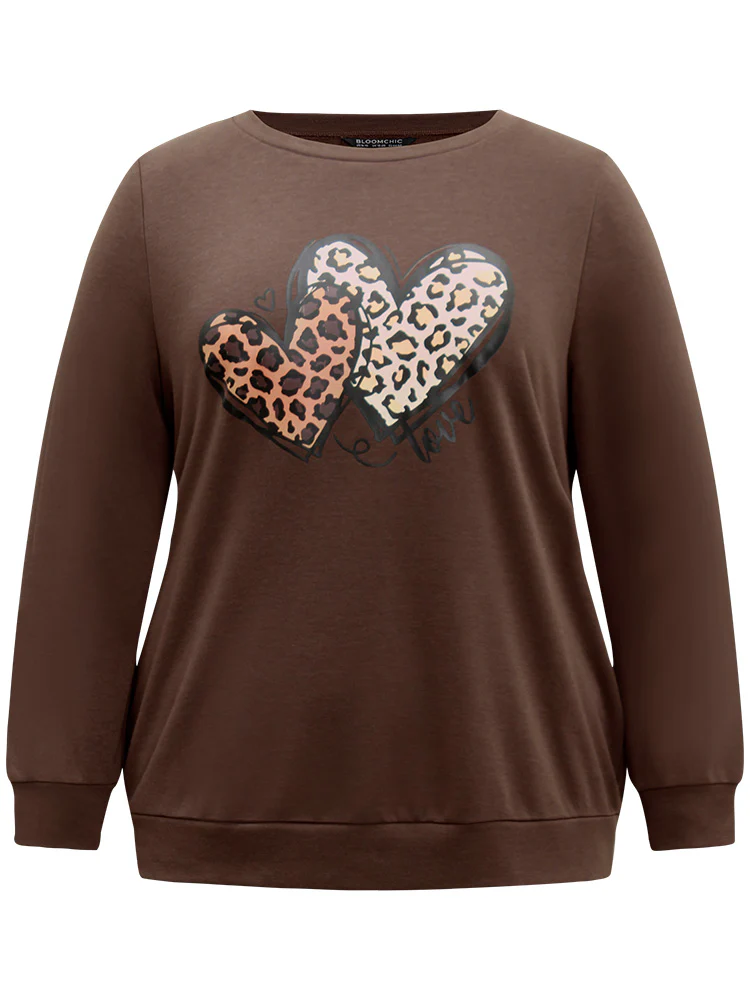 Heart Leopard Round Neck Sweatshirt - Image 6