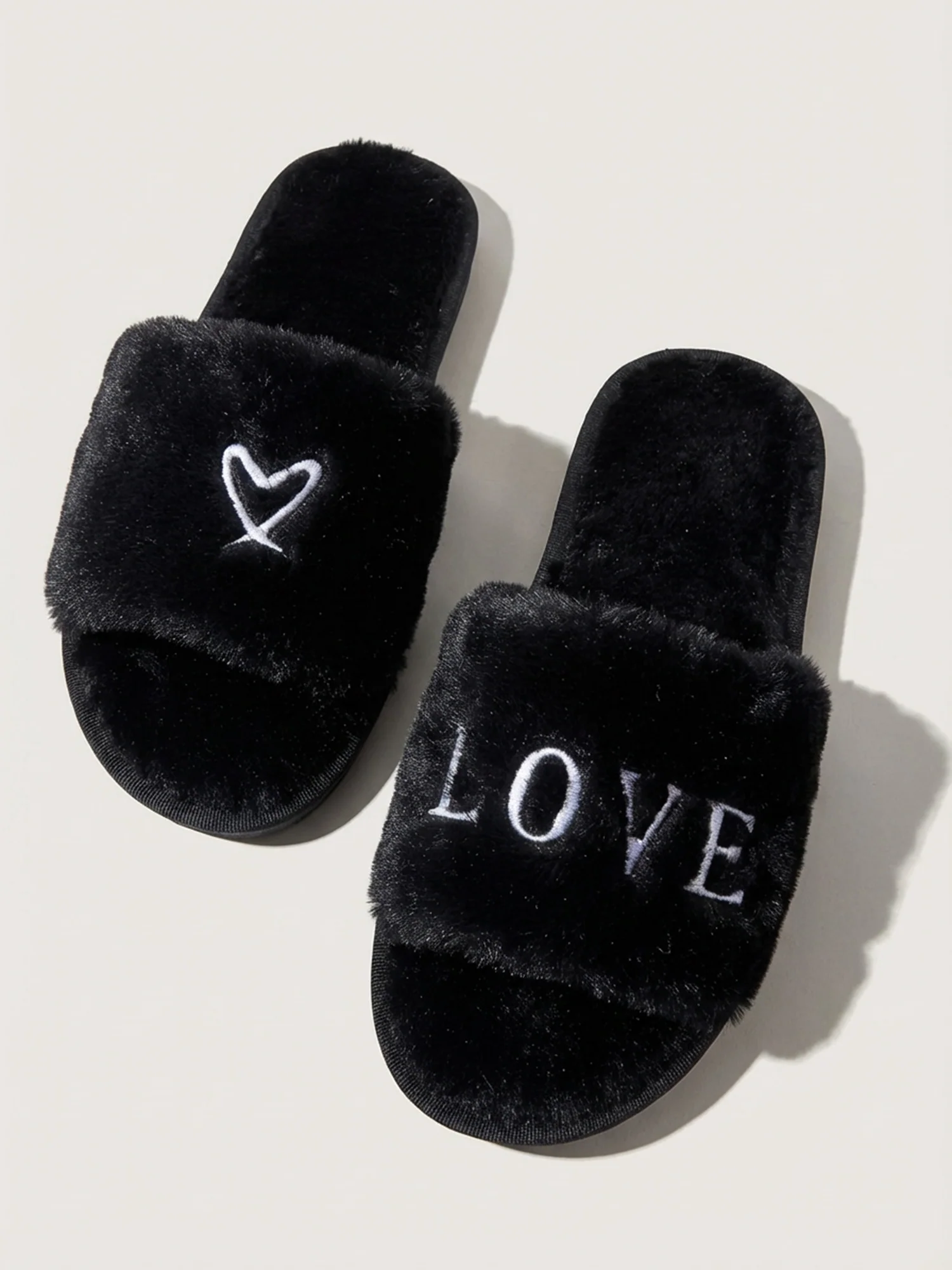 Heart & LOVE Pattern Plush Slippers - Image 2