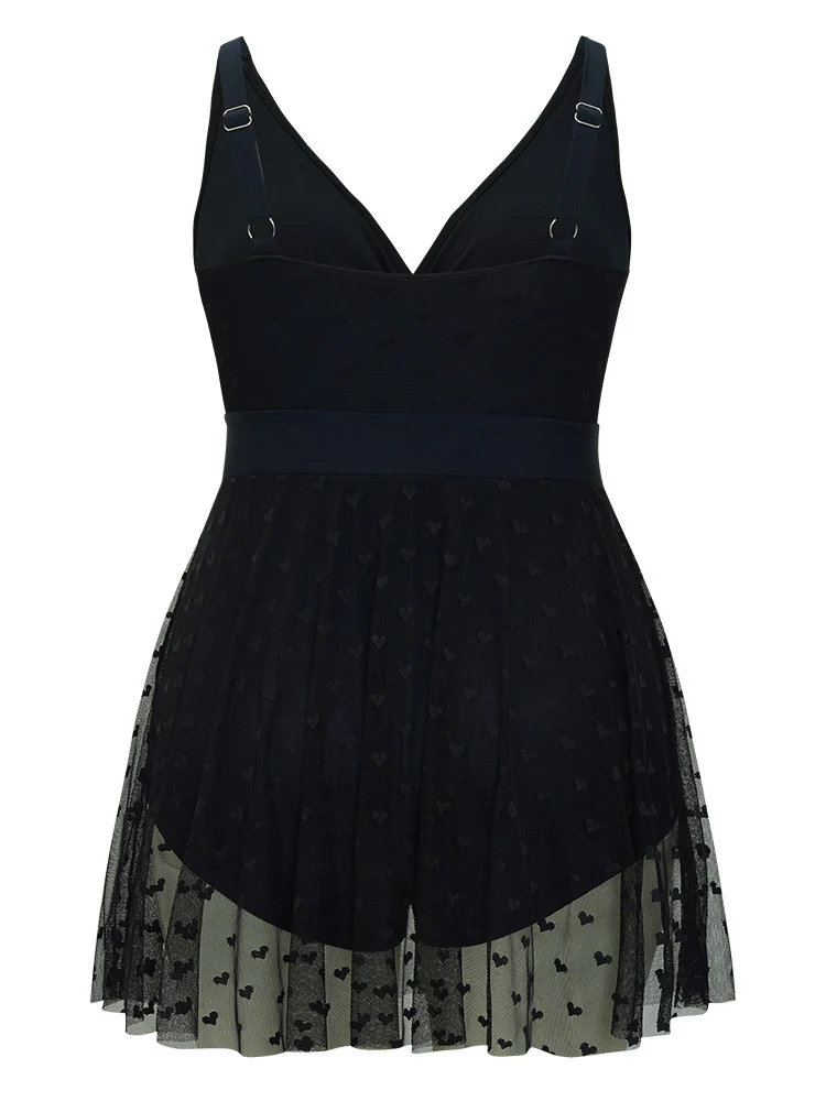 Heart Mesh Hem Wrap Gathered Sculpt Waist Swim Dress - Image 11