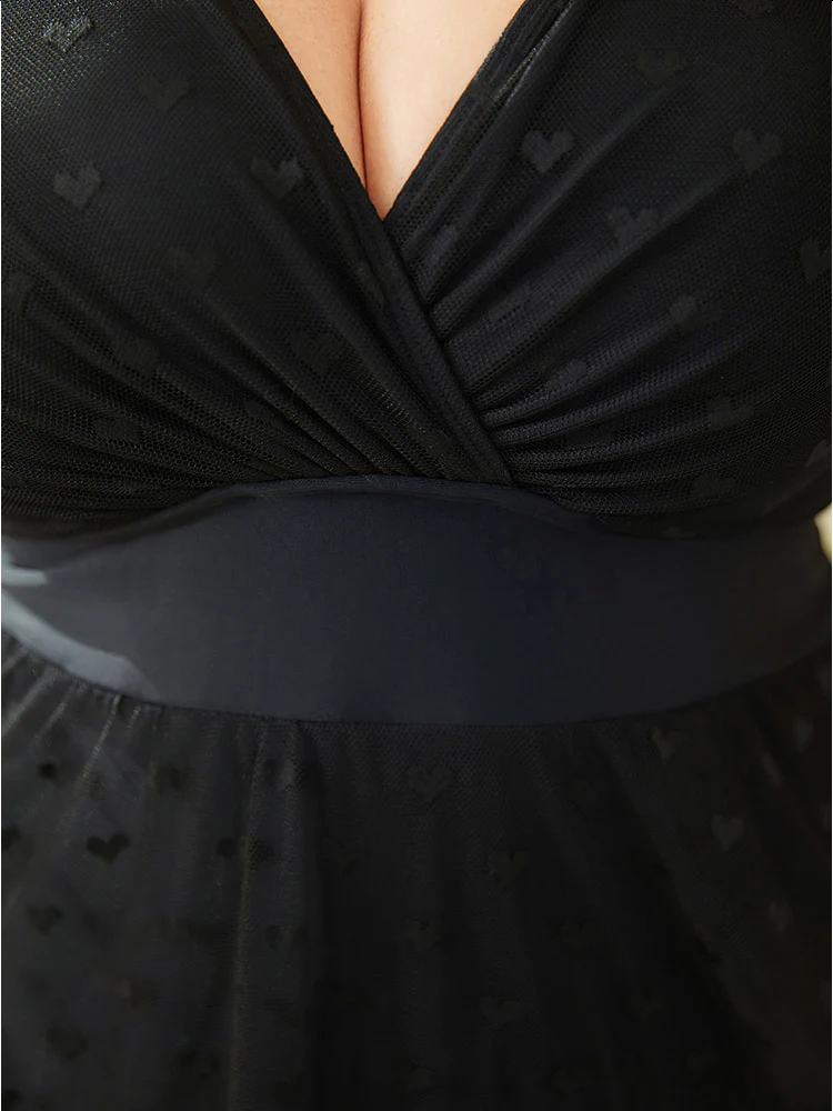 Heart Mesh Hem Wrap Gathered Sculpt Waist Swim Dress - Image 9