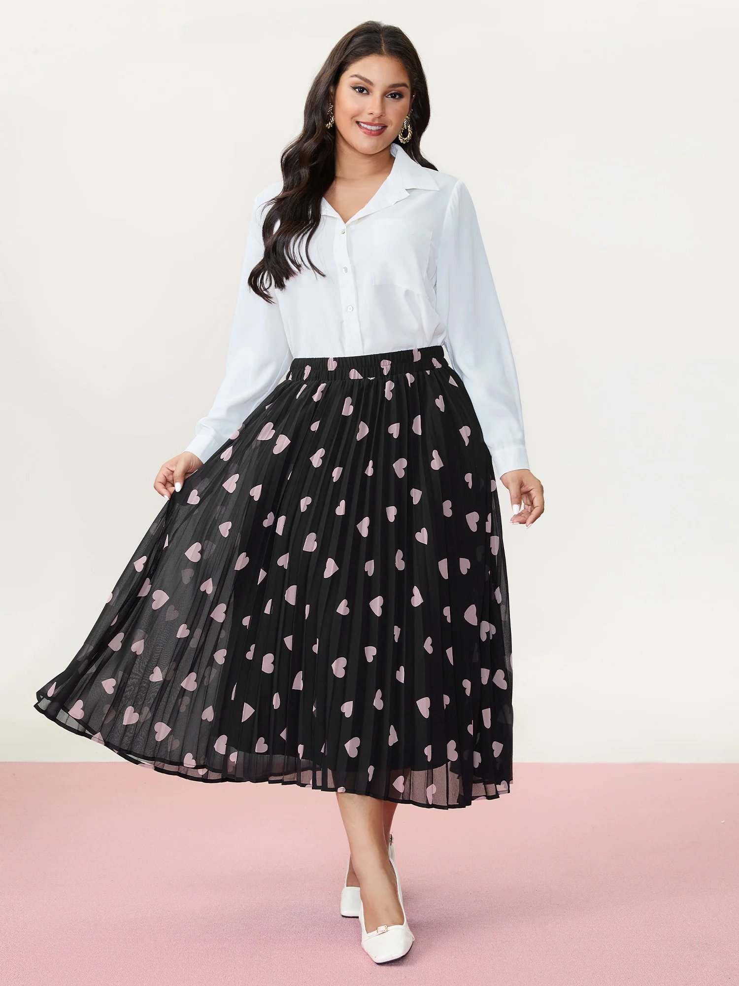 Heart Mesh Pleated Maxi Skirt - Image 2