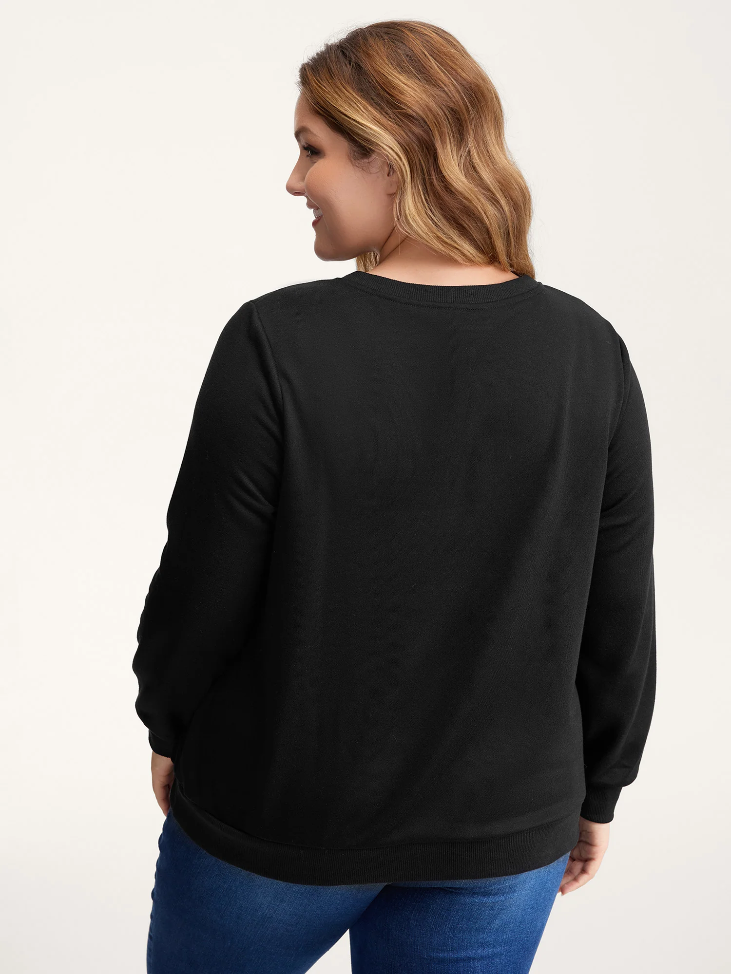 Heart Motif Rhinestones Round Neck Sweatshirt - Image 4