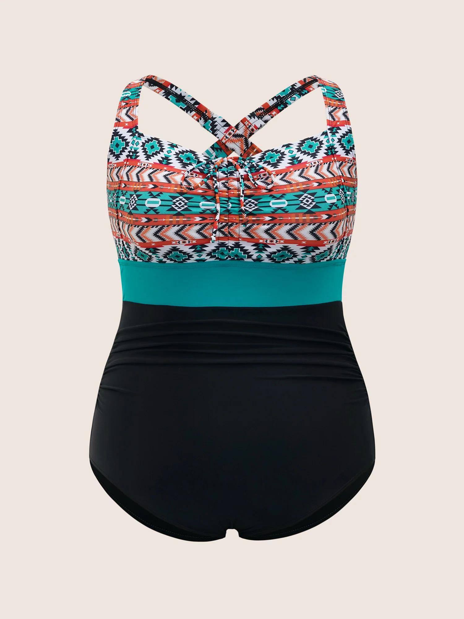 Heart Neckline Bandana Print Contrast One Piece Swimsuit - Image 7