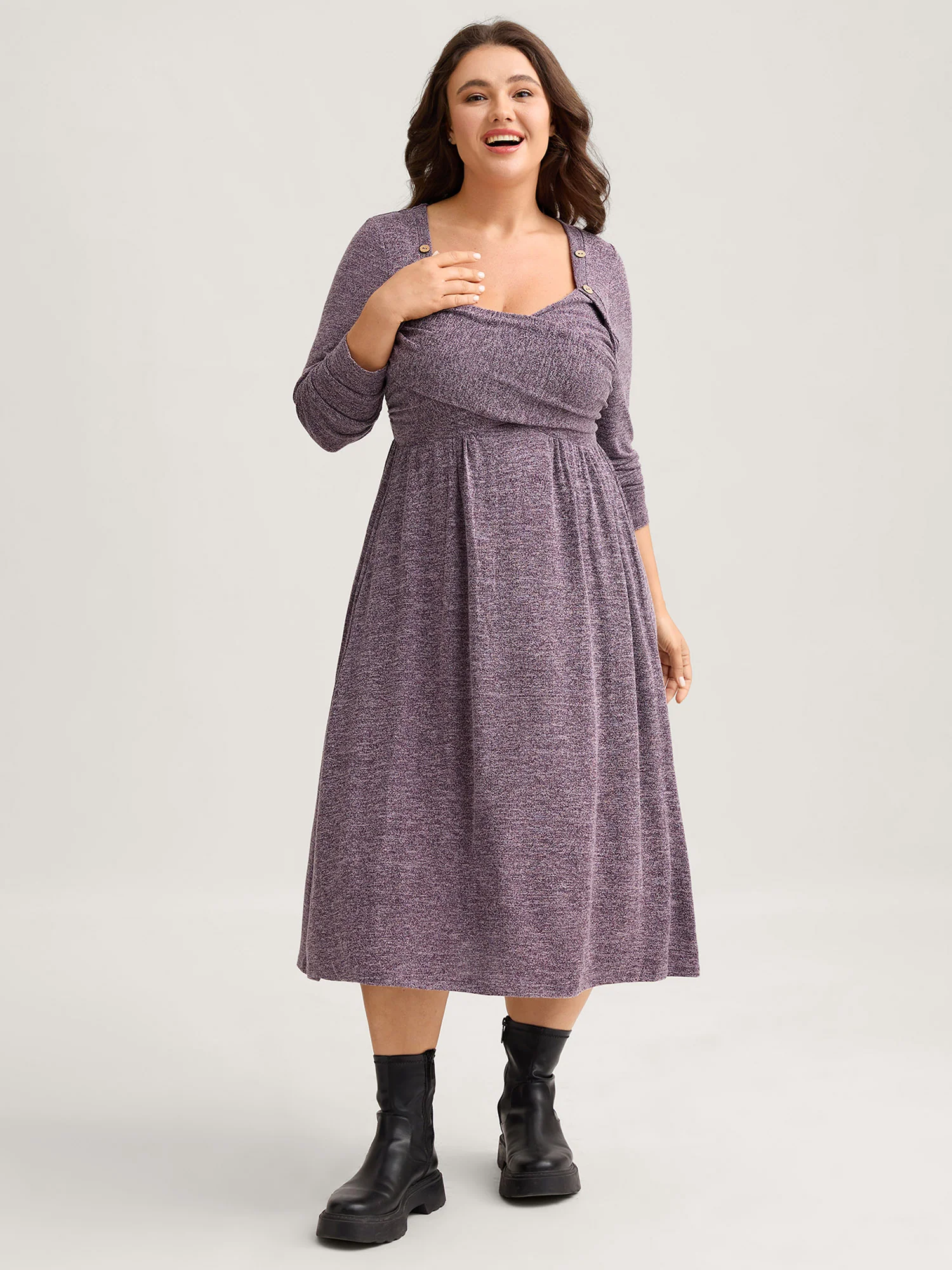 Heart Neckline Button Detailing Crossover Fit Dress - Image 3
