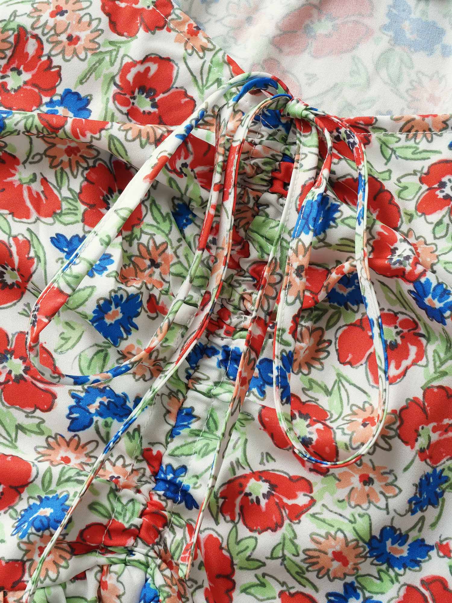 Heart Neckline Ditsy Floral Tie Knot Drawstring Dress - Image 5