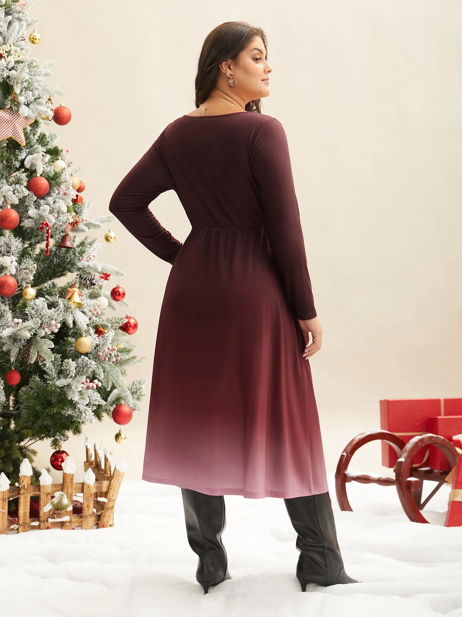 Heart Neckline Drawstring Gradient Midi Dress - Image 4