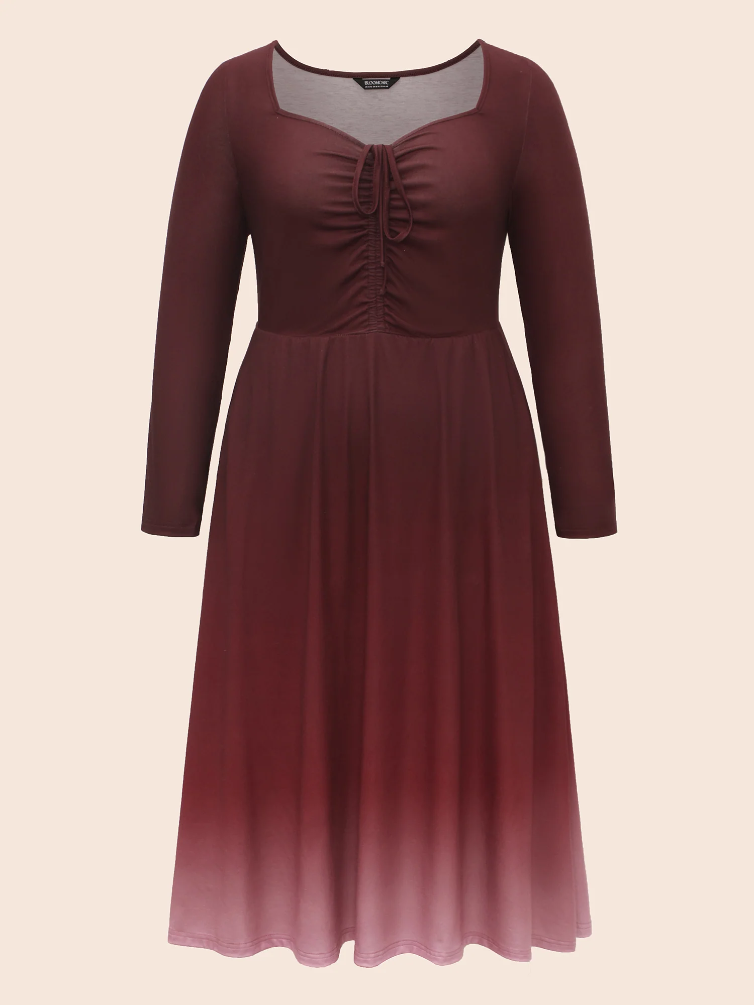 Heart Neckline Drawstring Gradient Midi Dress - Image 7