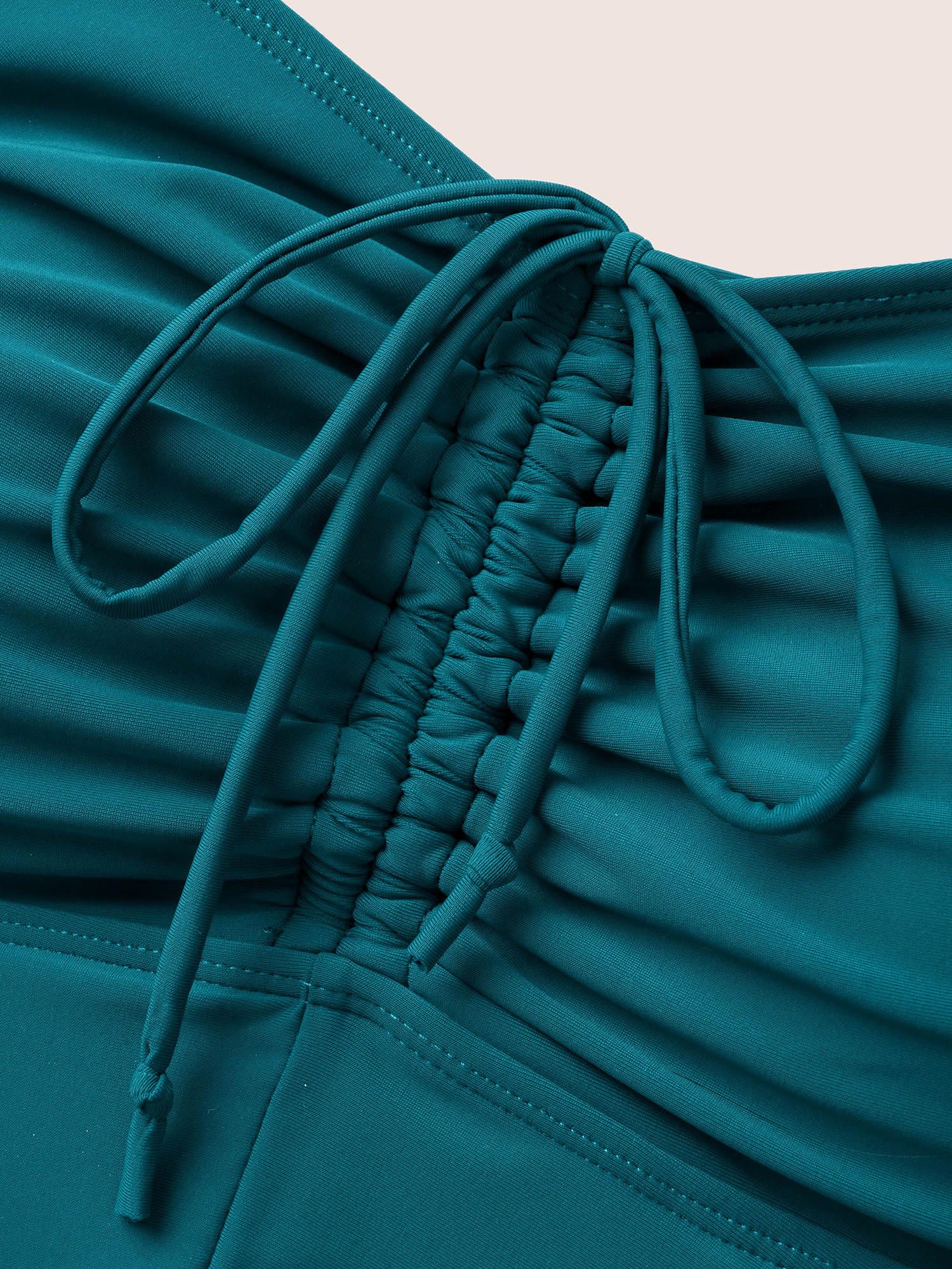 Heart Neckline Drawstring Patchwork Pleated Swim Dress - Image 5