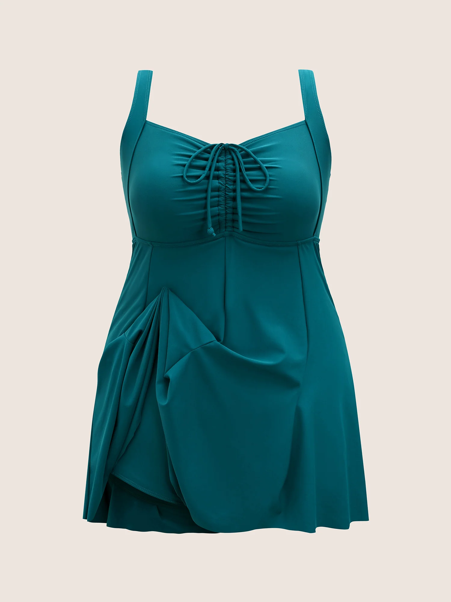 Heart Neckline Drawstring Patchwork Pleated Swim Dress - Image 7