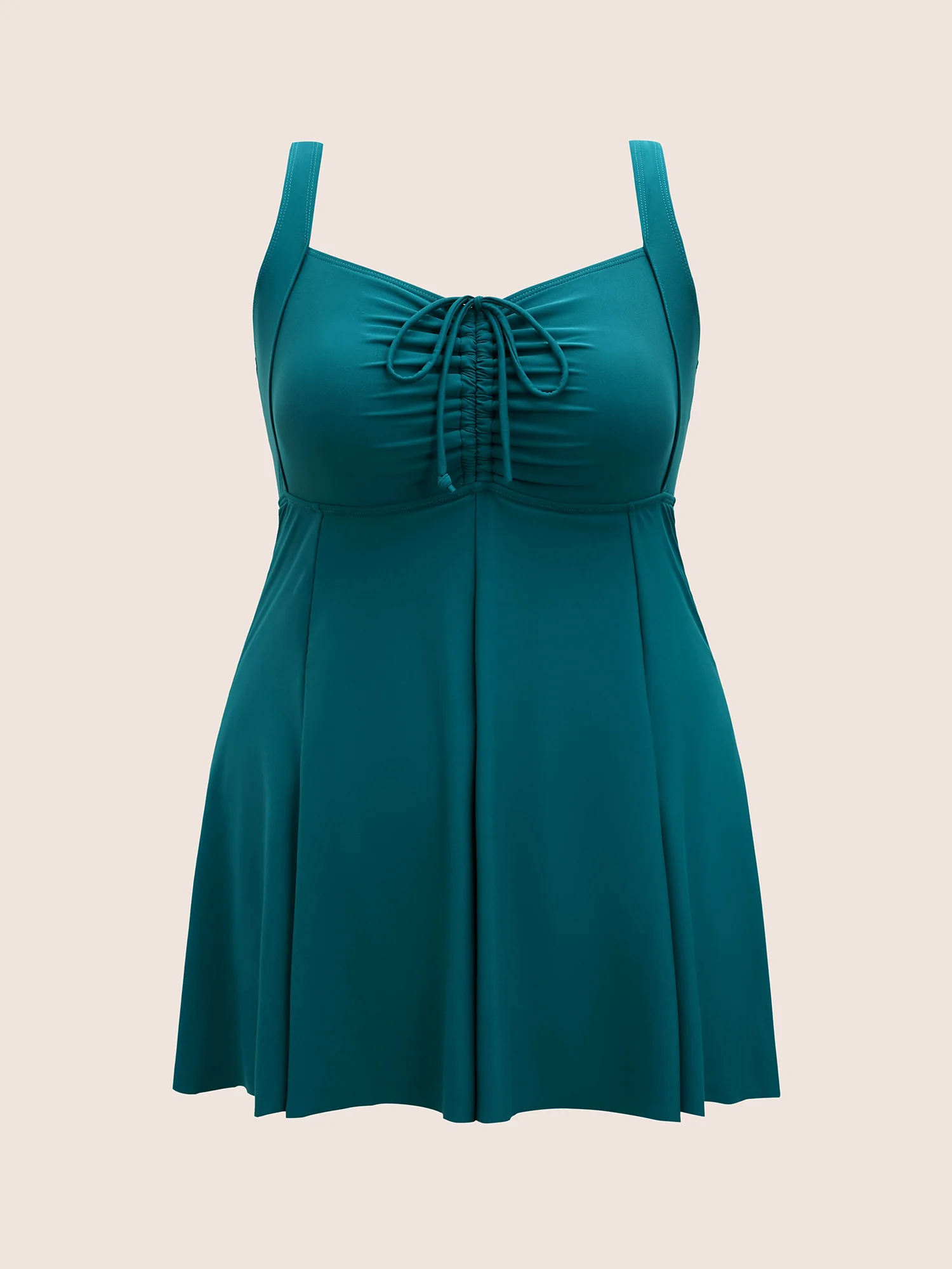 Heart Neckline Drawstring Patchwork Pleated Swim Dress - Image 8