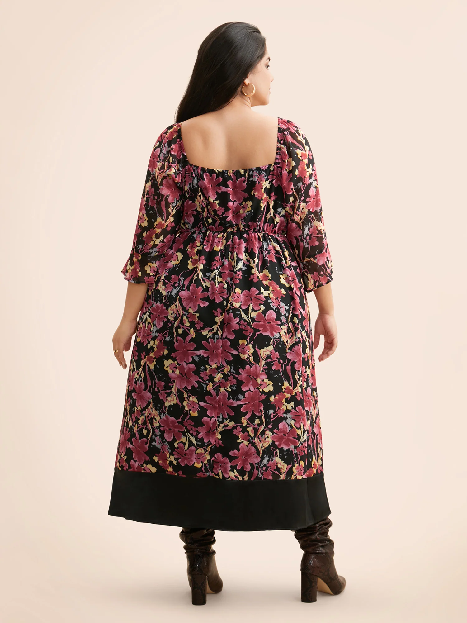 Heart Neckline Floral Mesh Patchwork Dress - Image 4