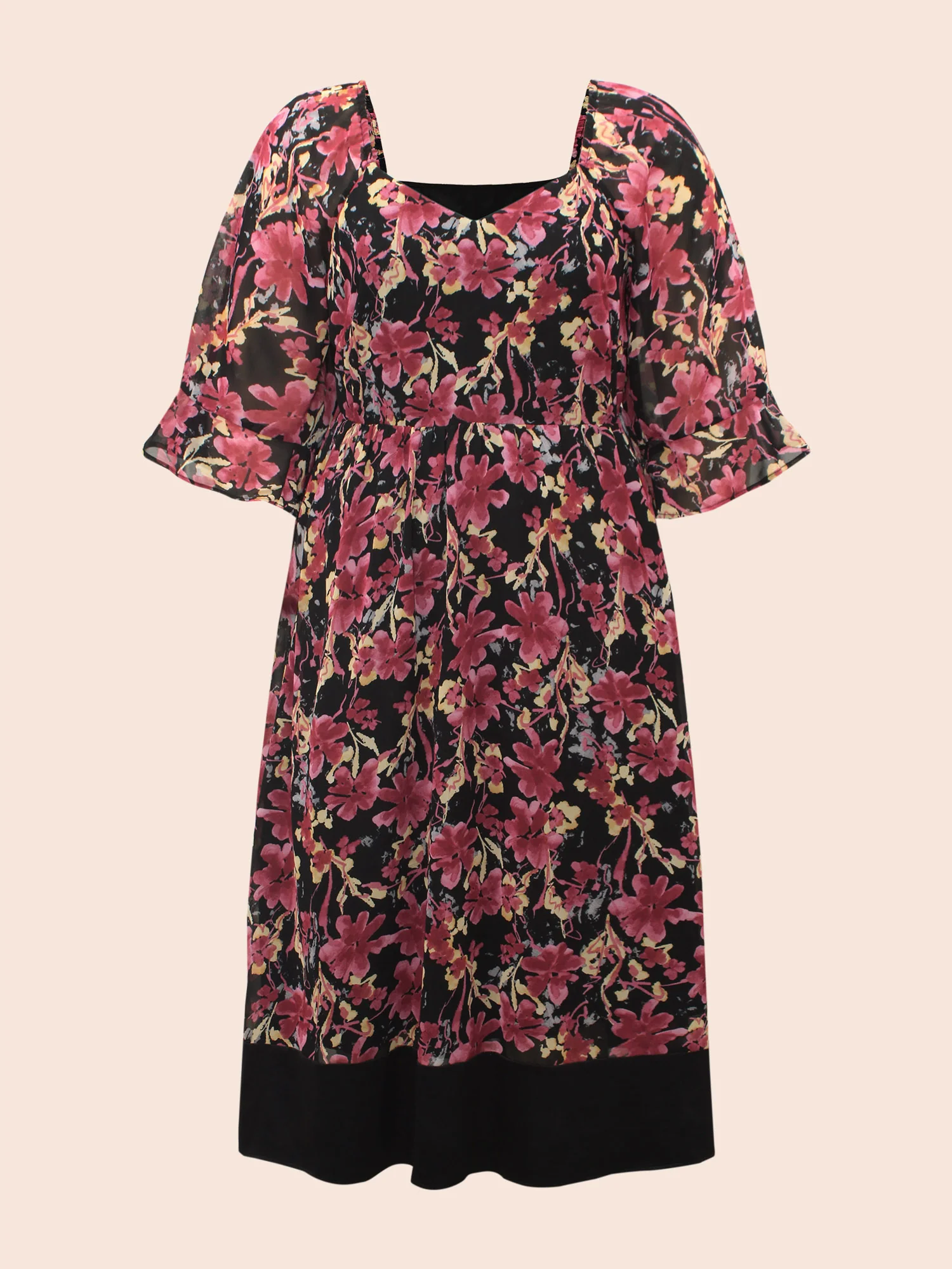 Heart Neckline Floral Mesh Patchwork Dress - Image 7