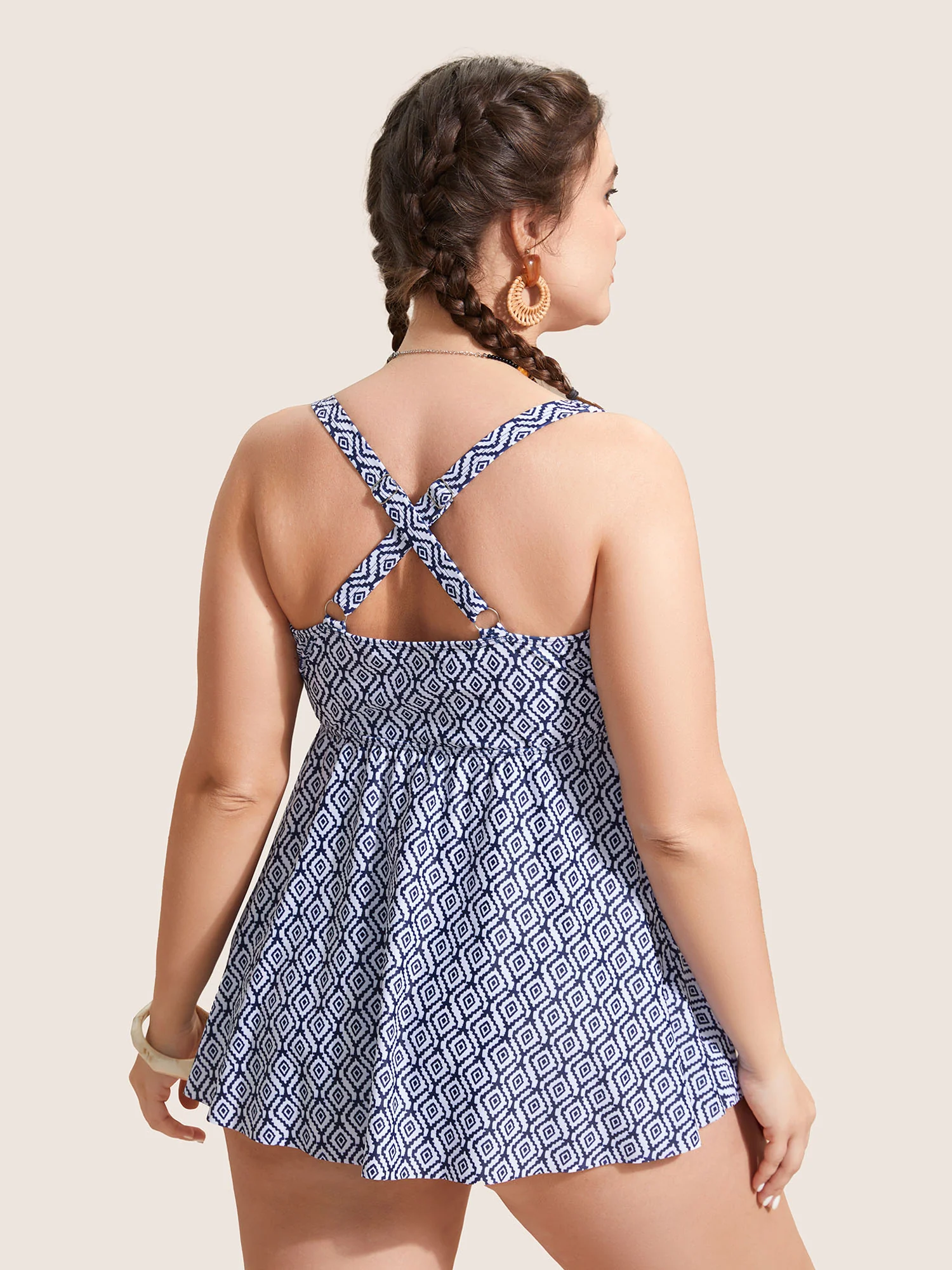 Heart Neckline Geometric Ruched Swim Top - Image 4