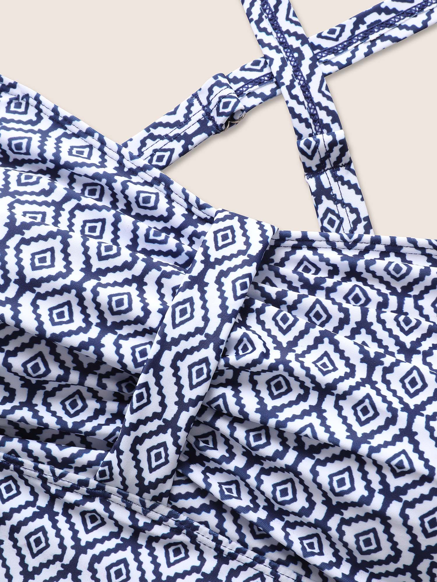 Heart Neckline Geometric Ruched Swim Top - Image 5