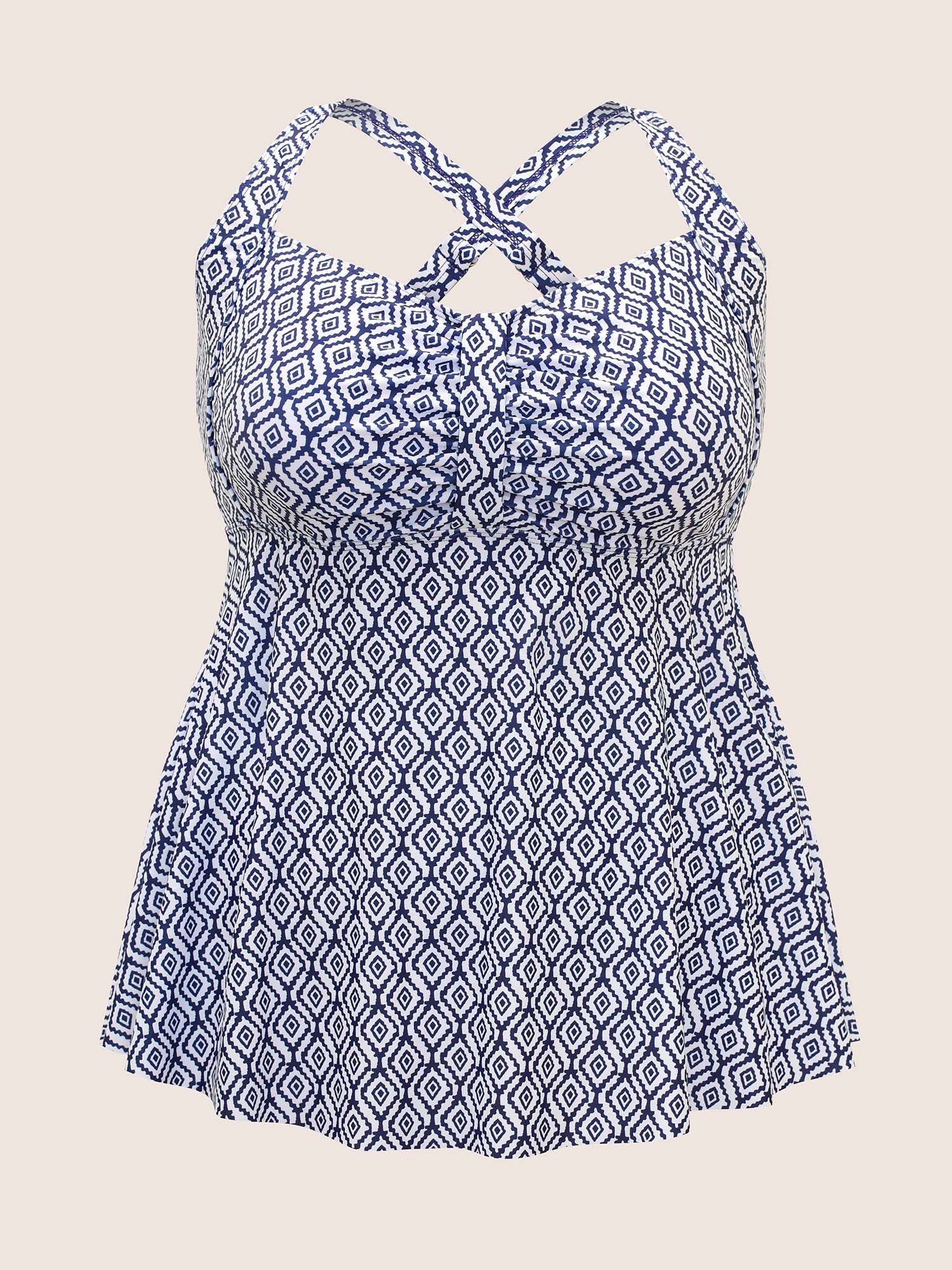 Heart Neckline Geometric Ruched Swim Top - Image 7