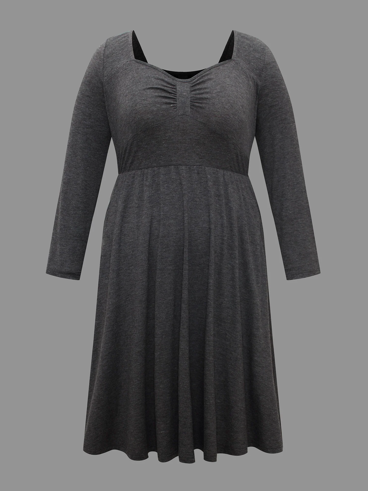 Heart Neckline Knit Gathered Midi Dress - Image 7