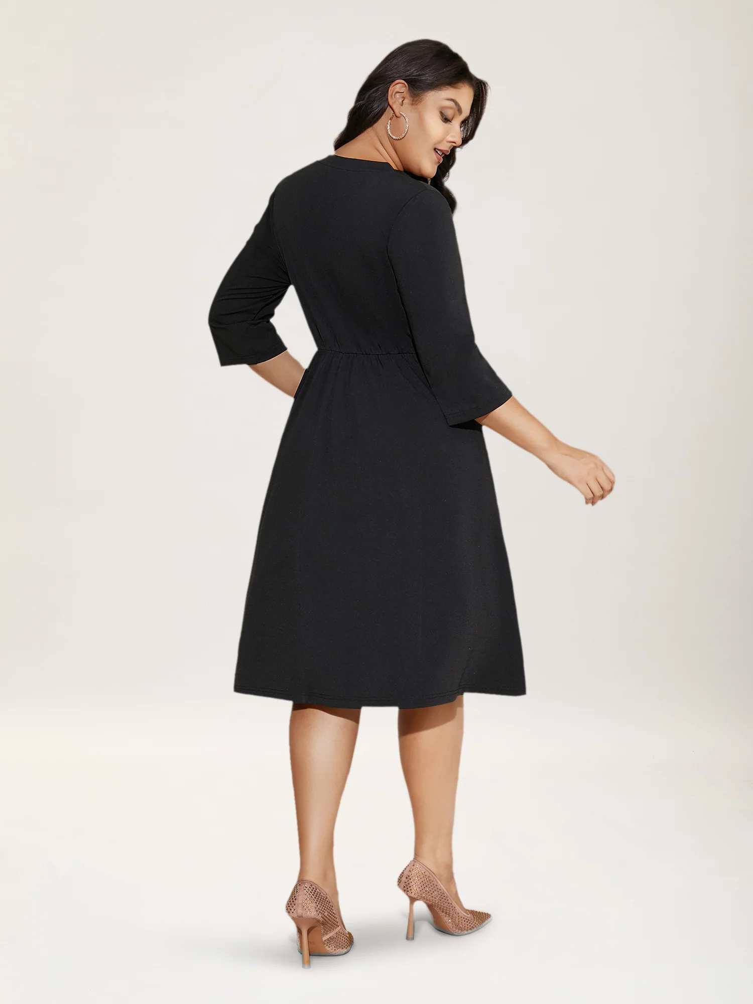 Heart Neckline Patchwork Sequin Button Detail Dress - Image 12