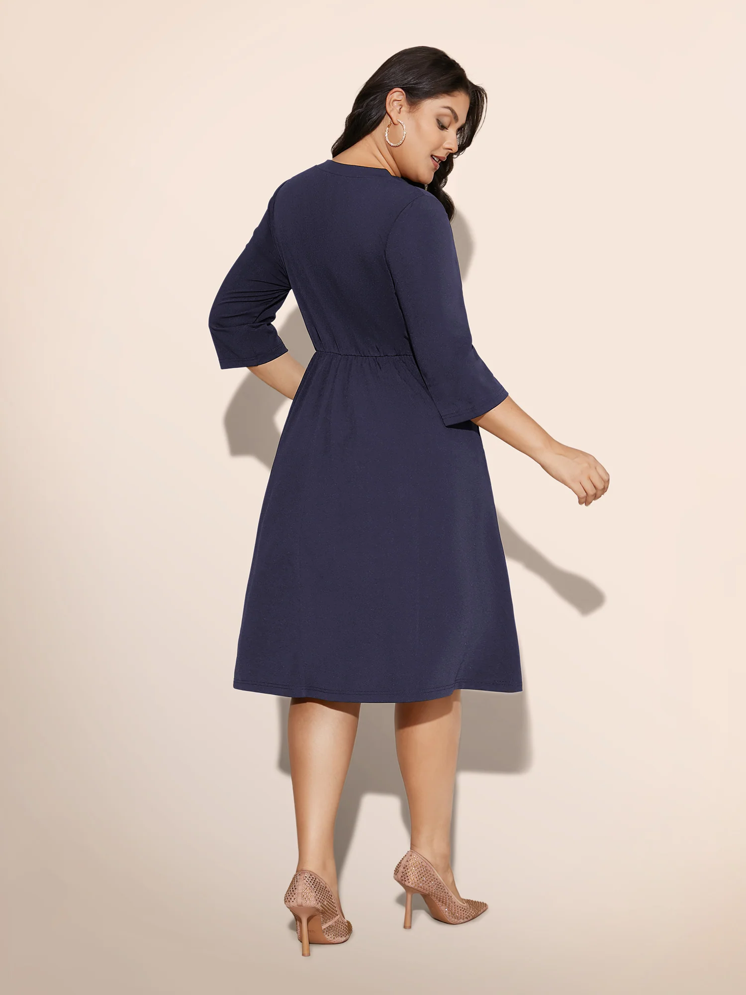 Heart Neckline Patchwork Sequin Button Detail Dress - Image 16