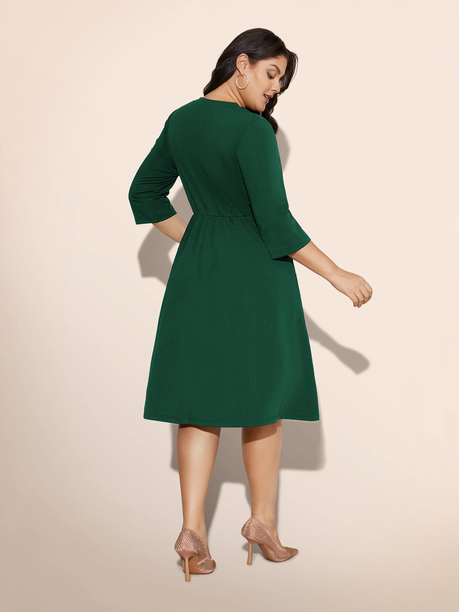 Heart Neckline Patchwork Sequin Button Detail Dress - Image 20