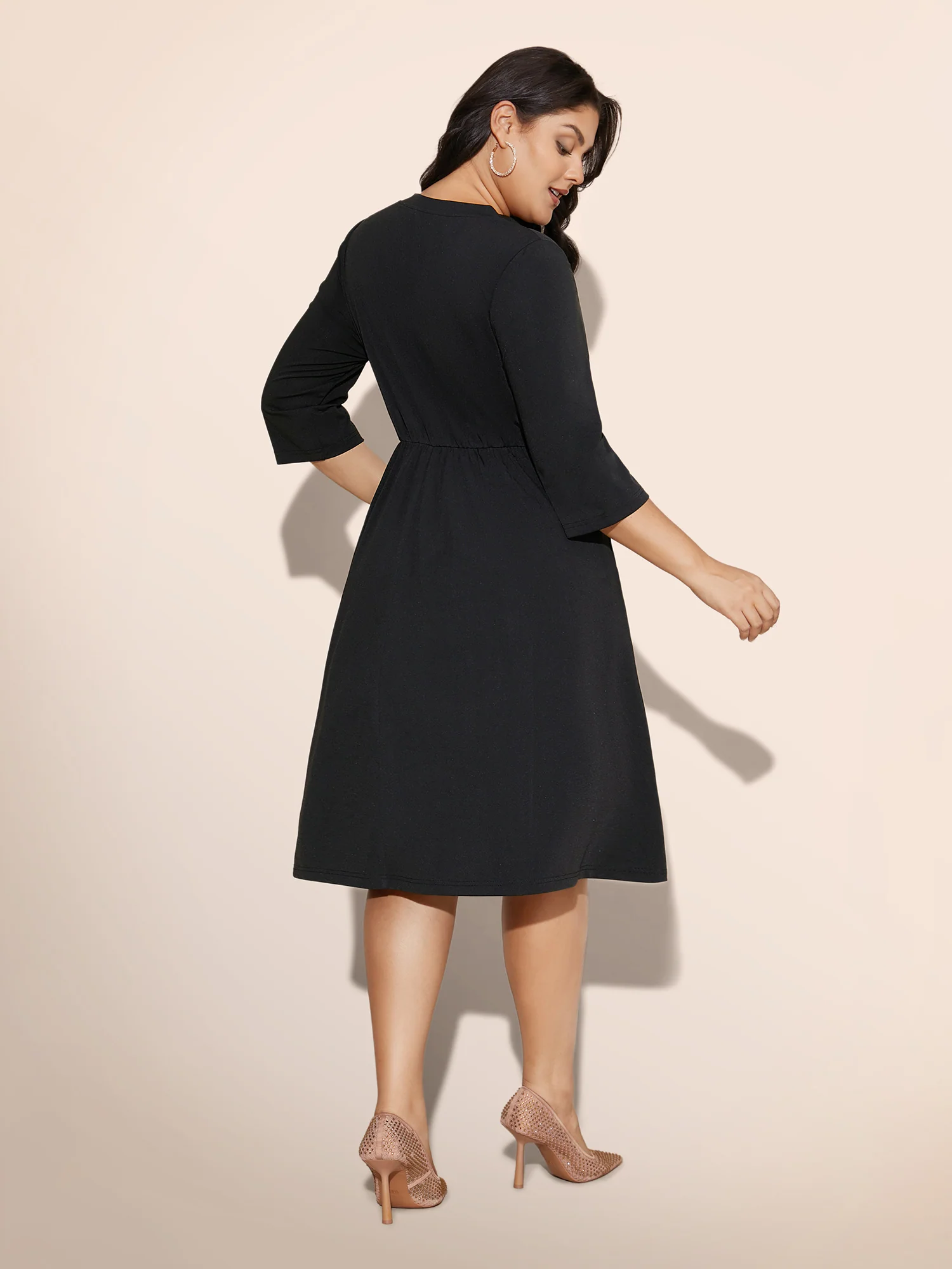 Heart Neckline Patchwork Sequin Button Detail Dress - Image 28