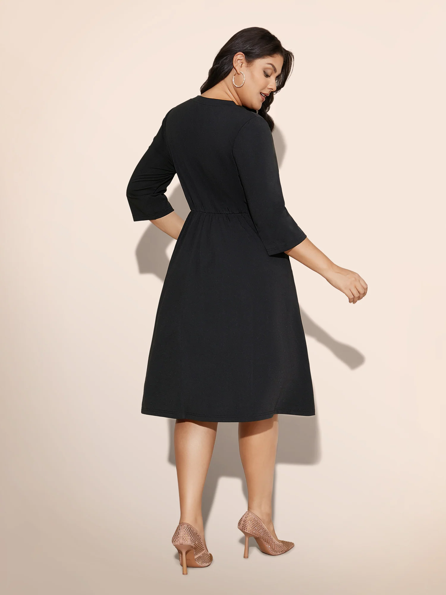 Heart Neckline Patchwork Sequin Button Detail Dress - Image 32
