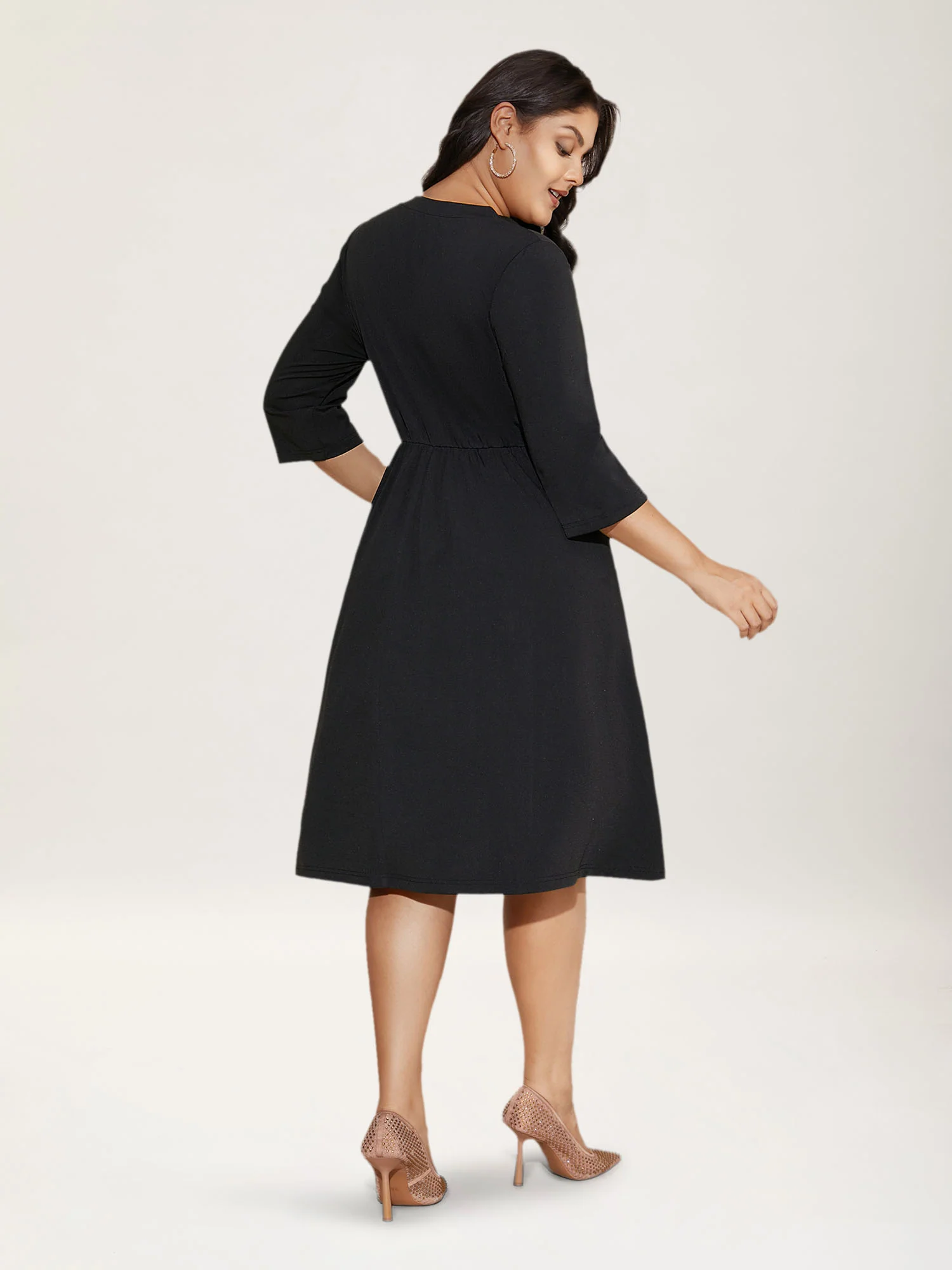 Heart Neckline Patchwork Sequin Button Detail Dress - Image 5