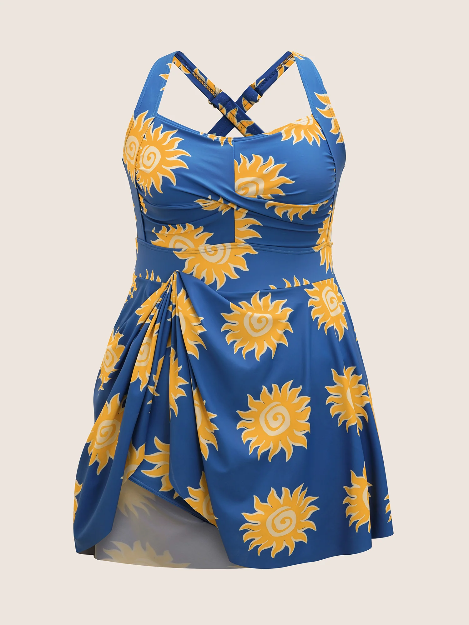 Heart Neckline Sun Print Crossover Swim Dress - Image 7