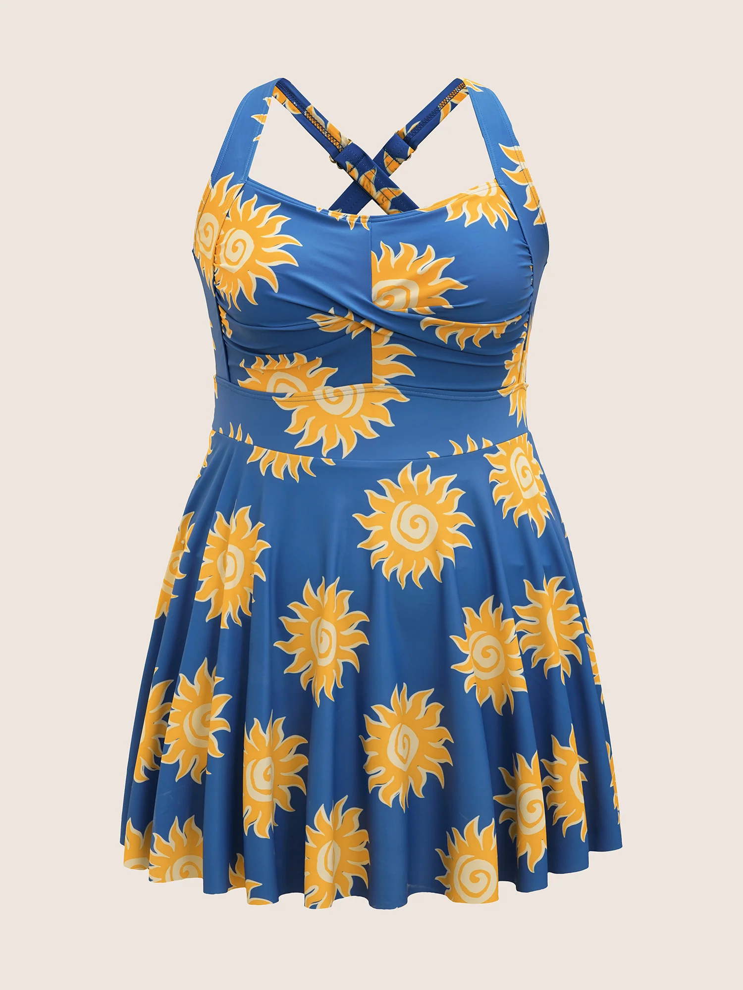 Heart Neckline Sun Print Crossover Swim Dress - Image 8