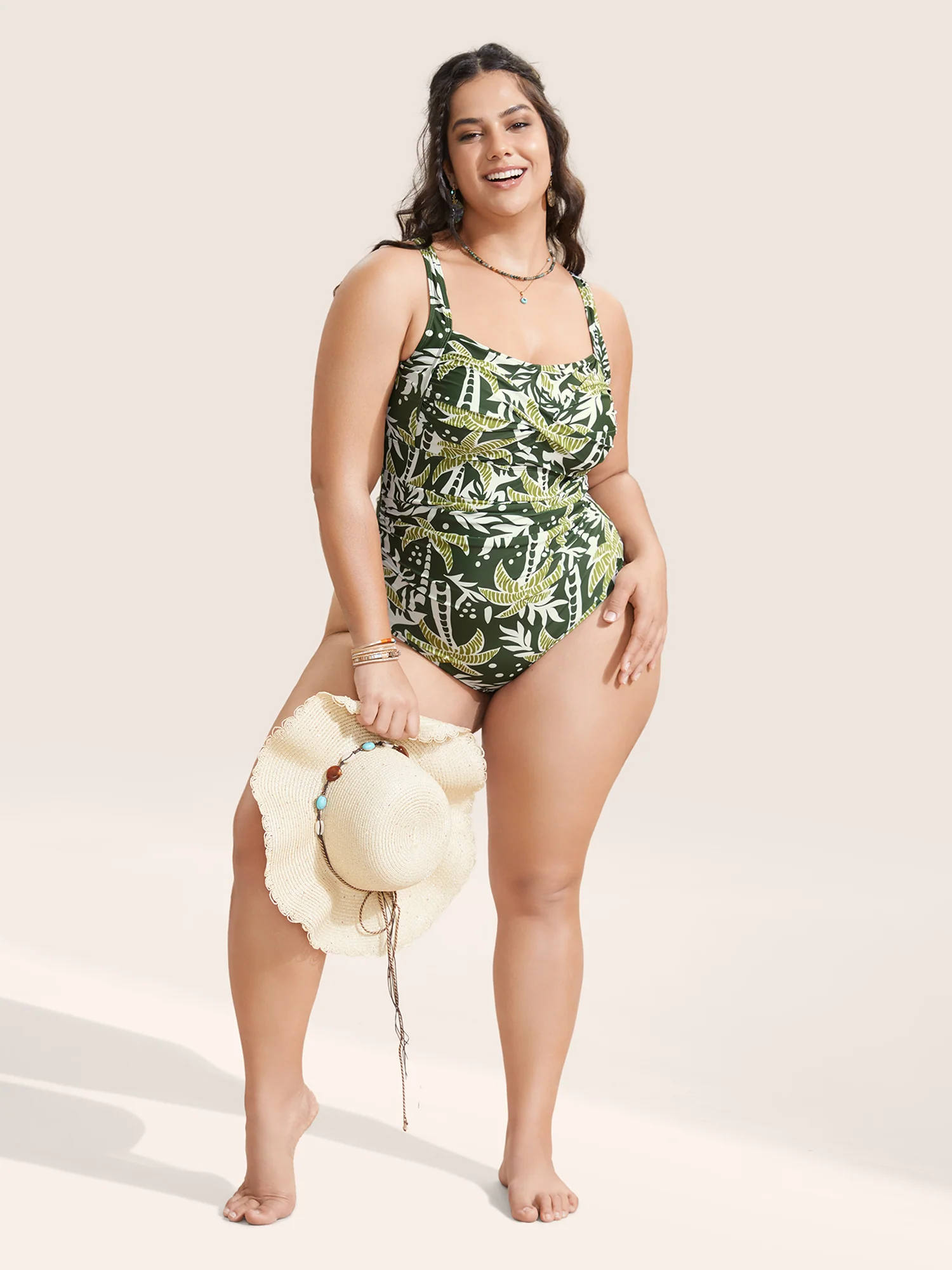 Heart Neckline Tropical Print Crossover One Piece Swimsuit - Image 3