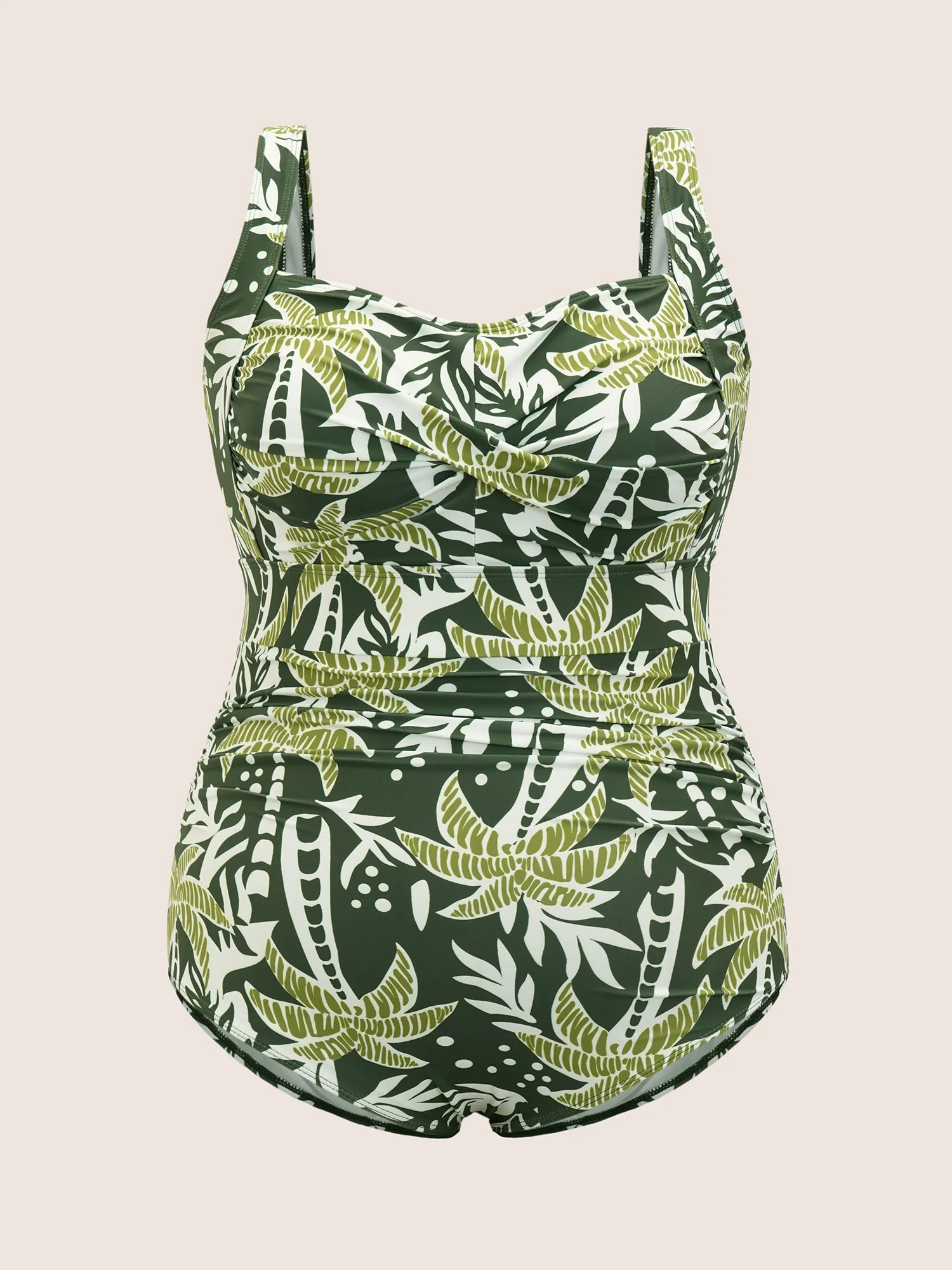 Heart Neckline Tropical Print Crossover One Piece Swimsuit - Image 7