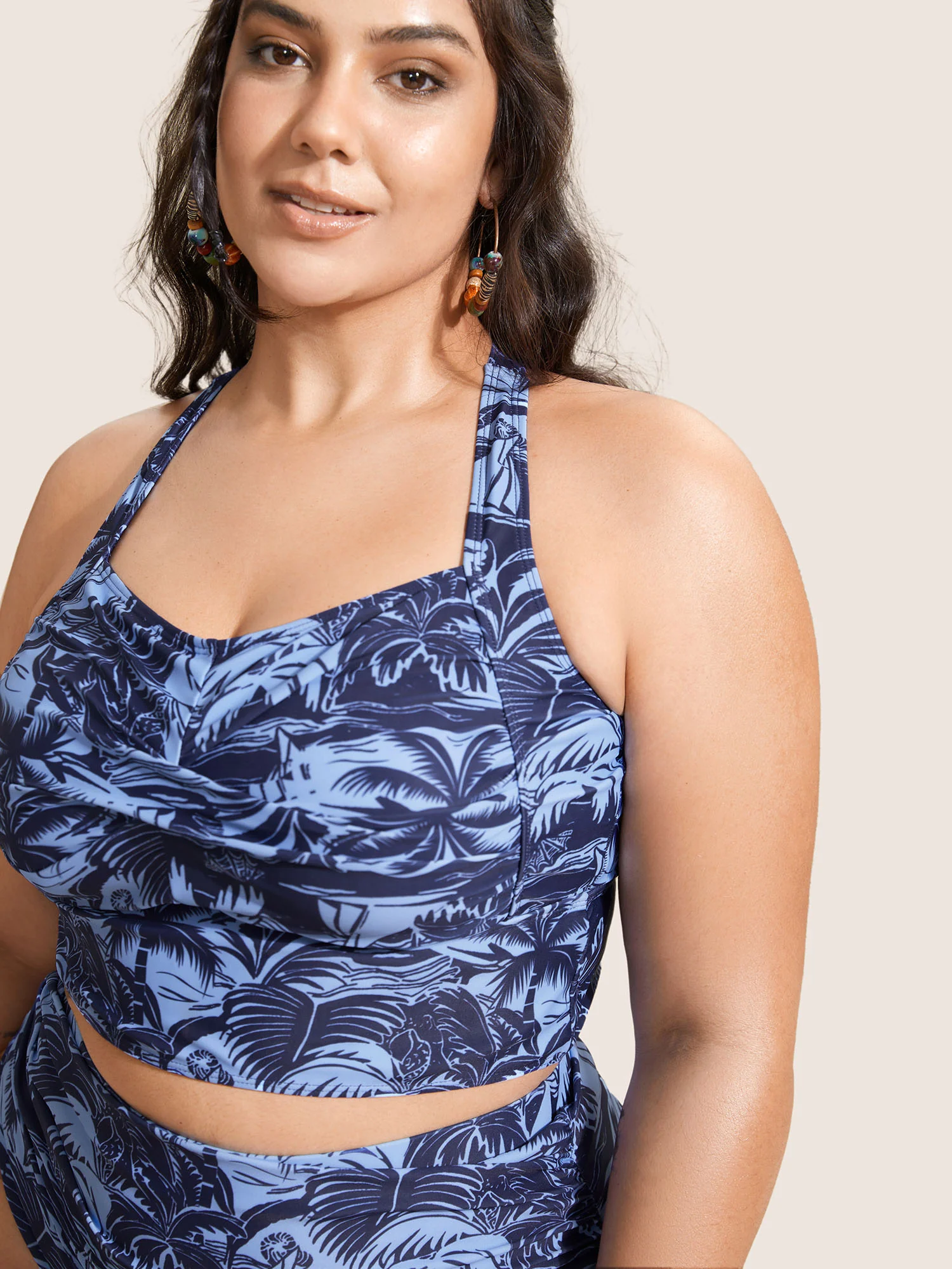 Heart Neckline Tropical Print Crossover Swim Top - Image 3