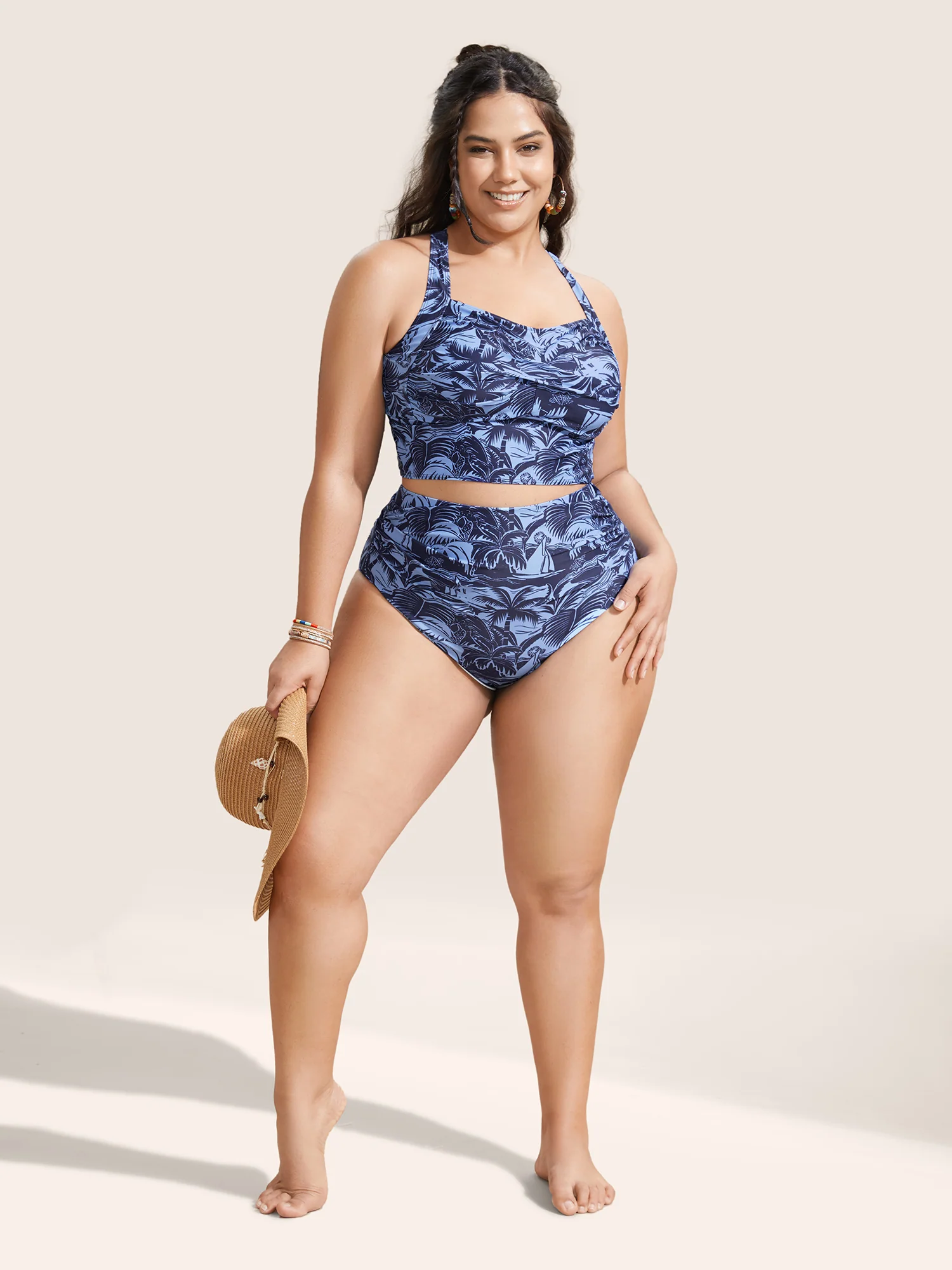 Heart Neckline Tropical Print Crossover Swim Top - Image 4