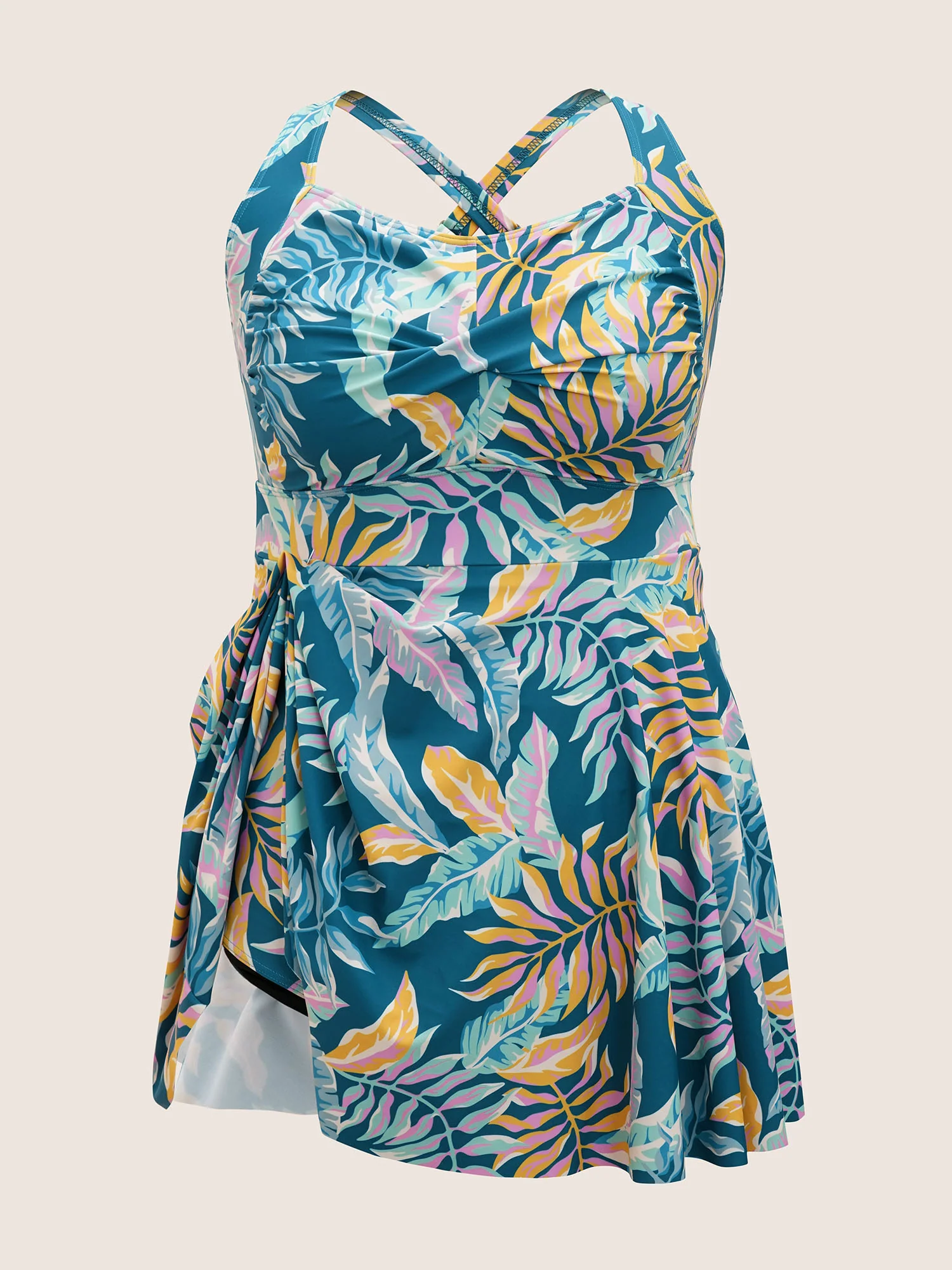 Heart Neckline Tropical Print Twist Front Swim Dress - Image 7