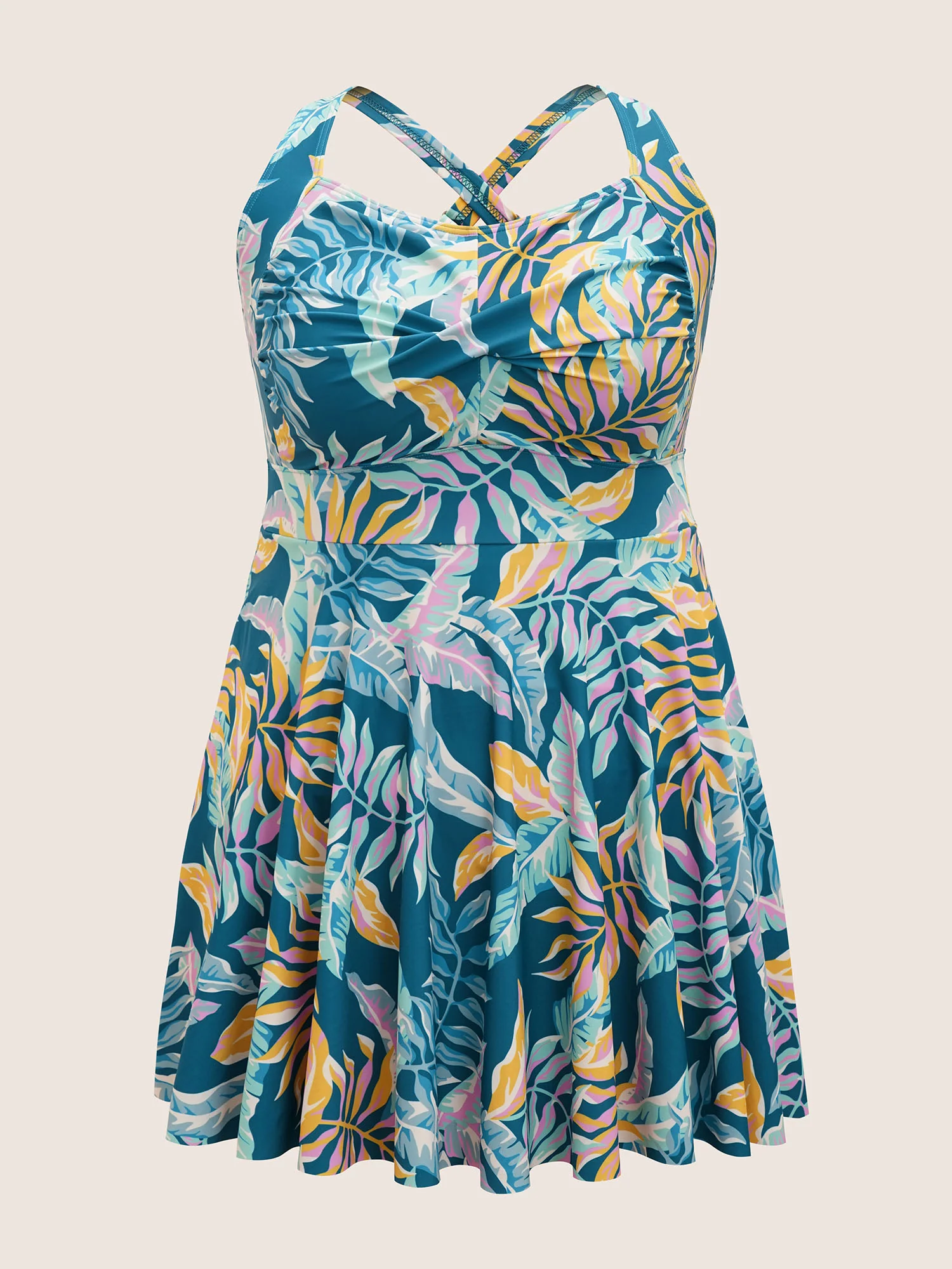 Heart Neckline Tropical Print Twist Front Swim Dress - Image 8