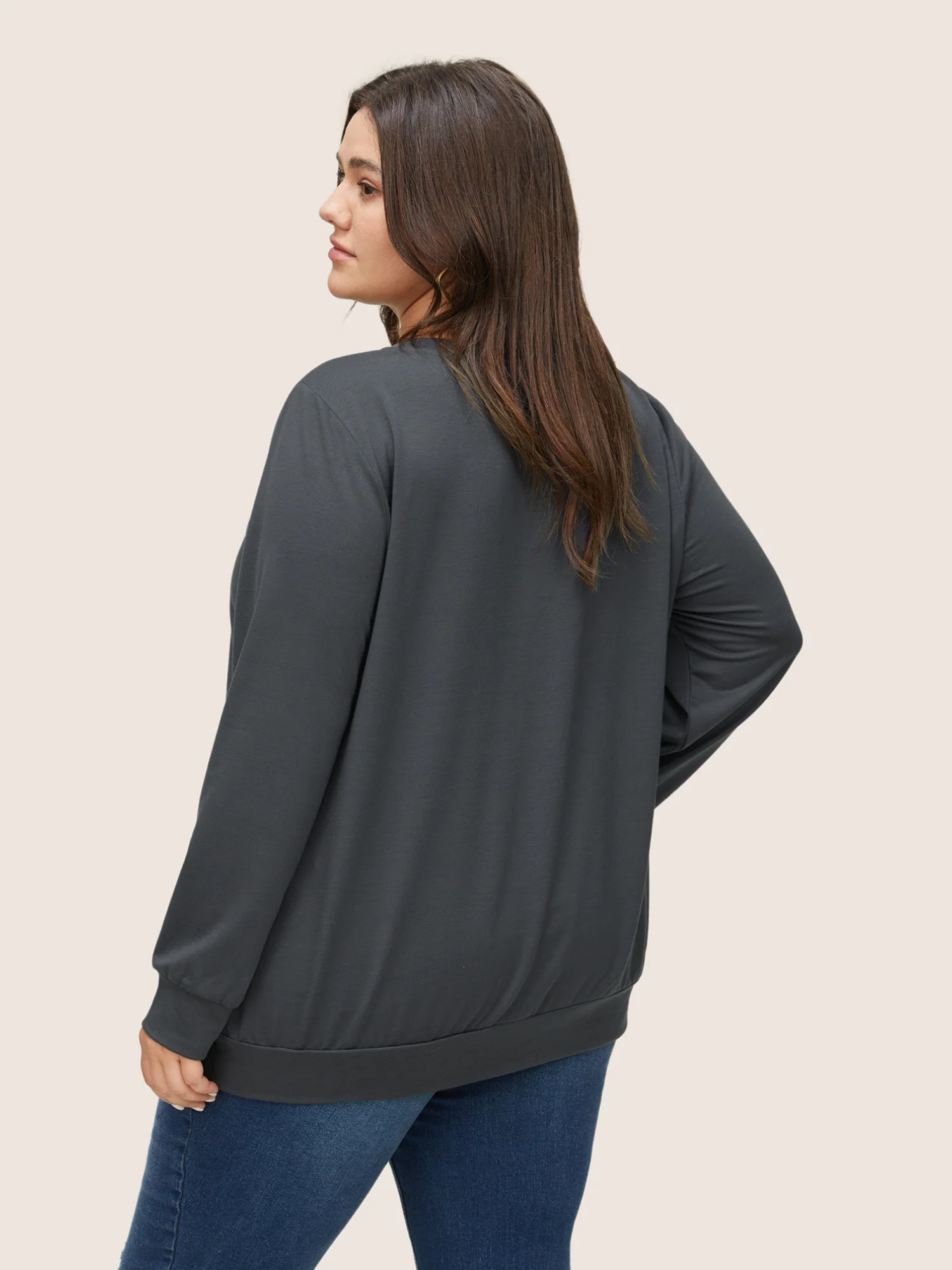 Heart Pattern Contrast Crew Neck Sweatshirt - Image 2
