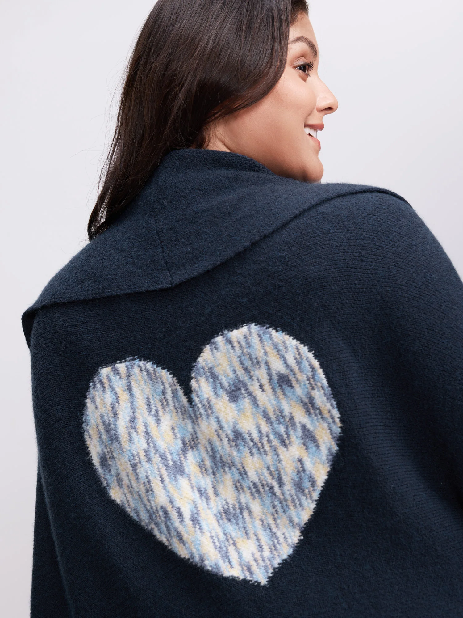 Heart Pattern Flowy Front-Open Knit Cardigan - Image 2