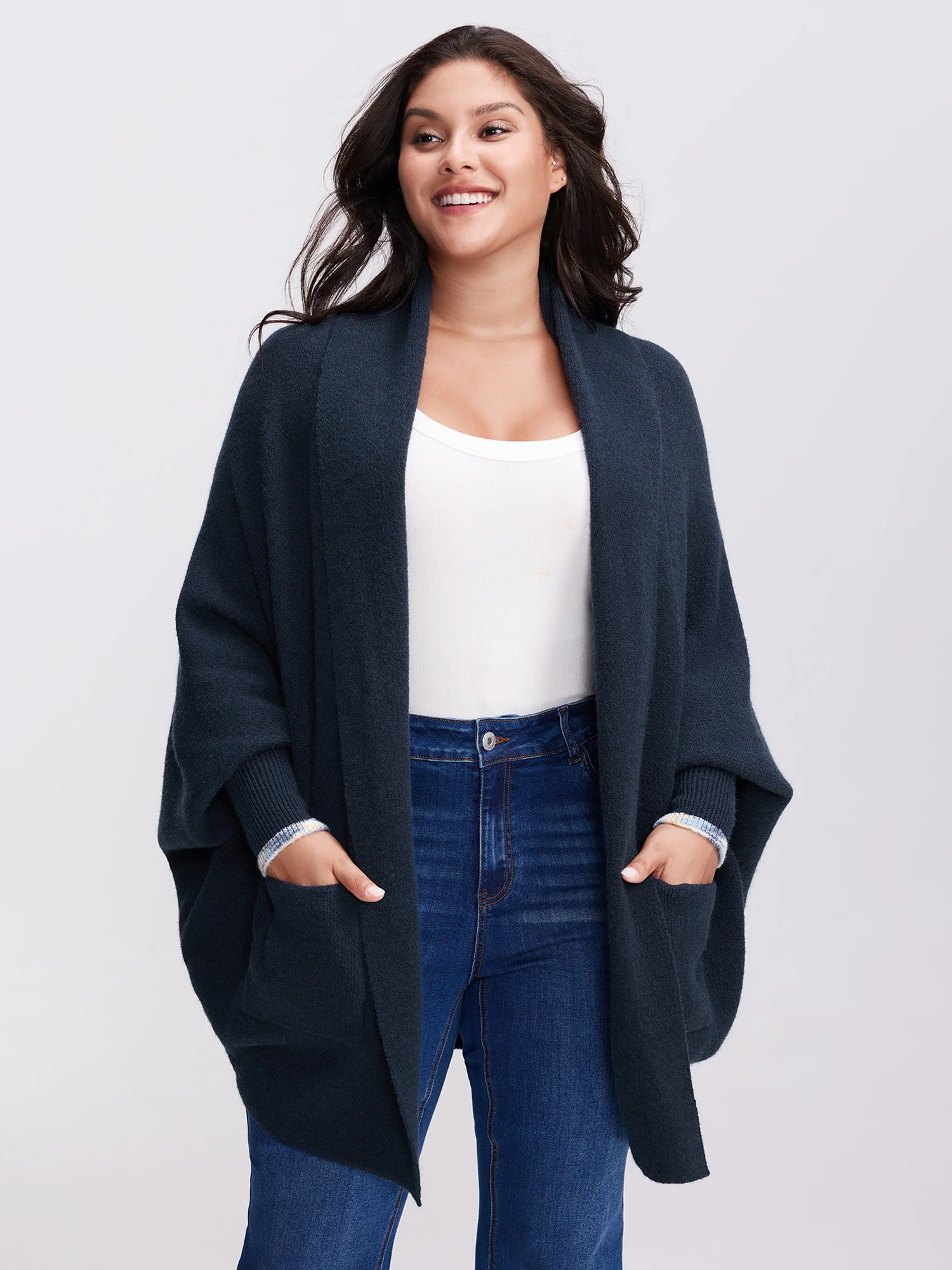 Heart Pattern Flowy Front-Open Knit Cardigan - Image 3