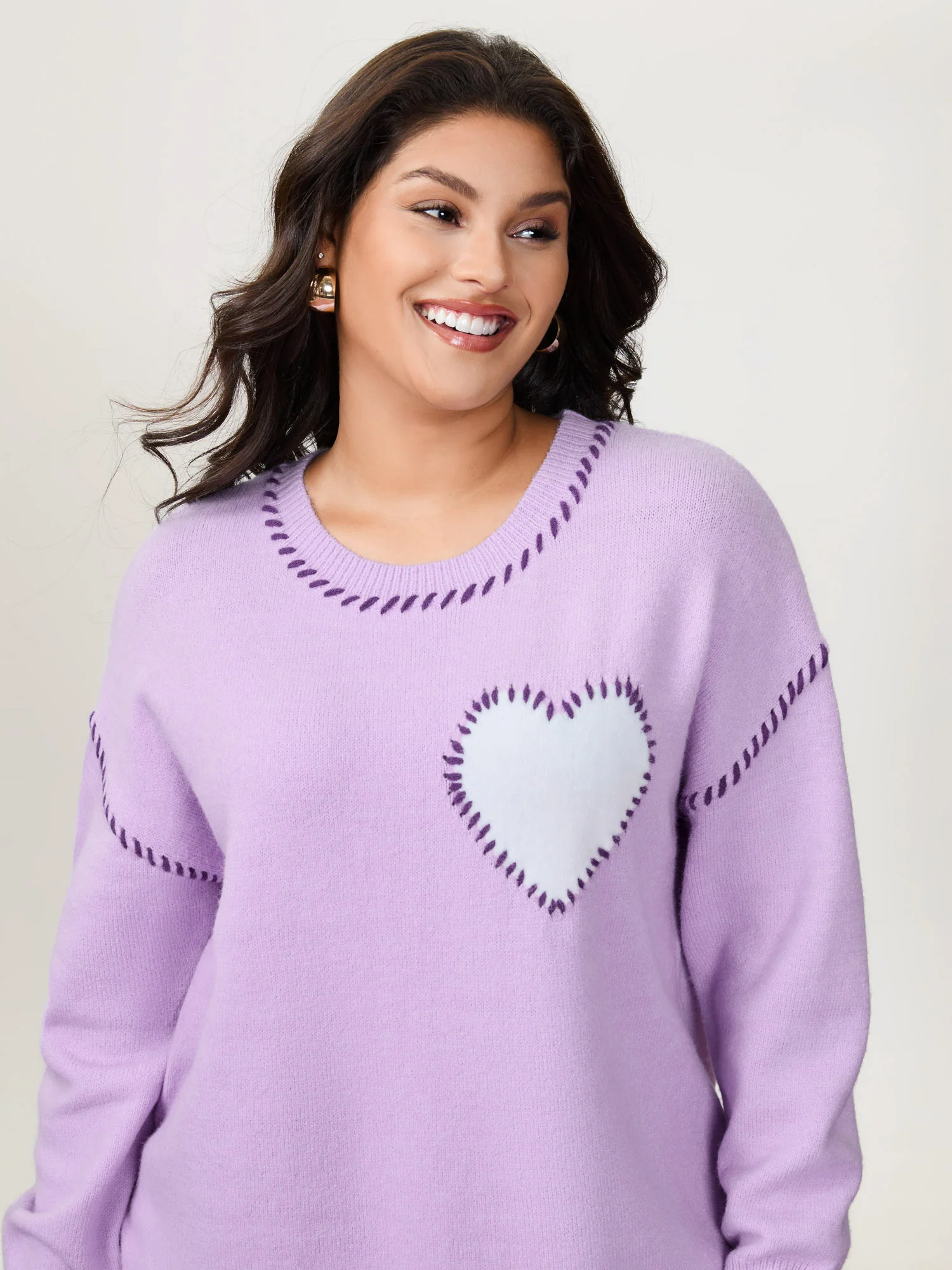 Heart Pattern Jacquard Color Contrast Stitch Pullover