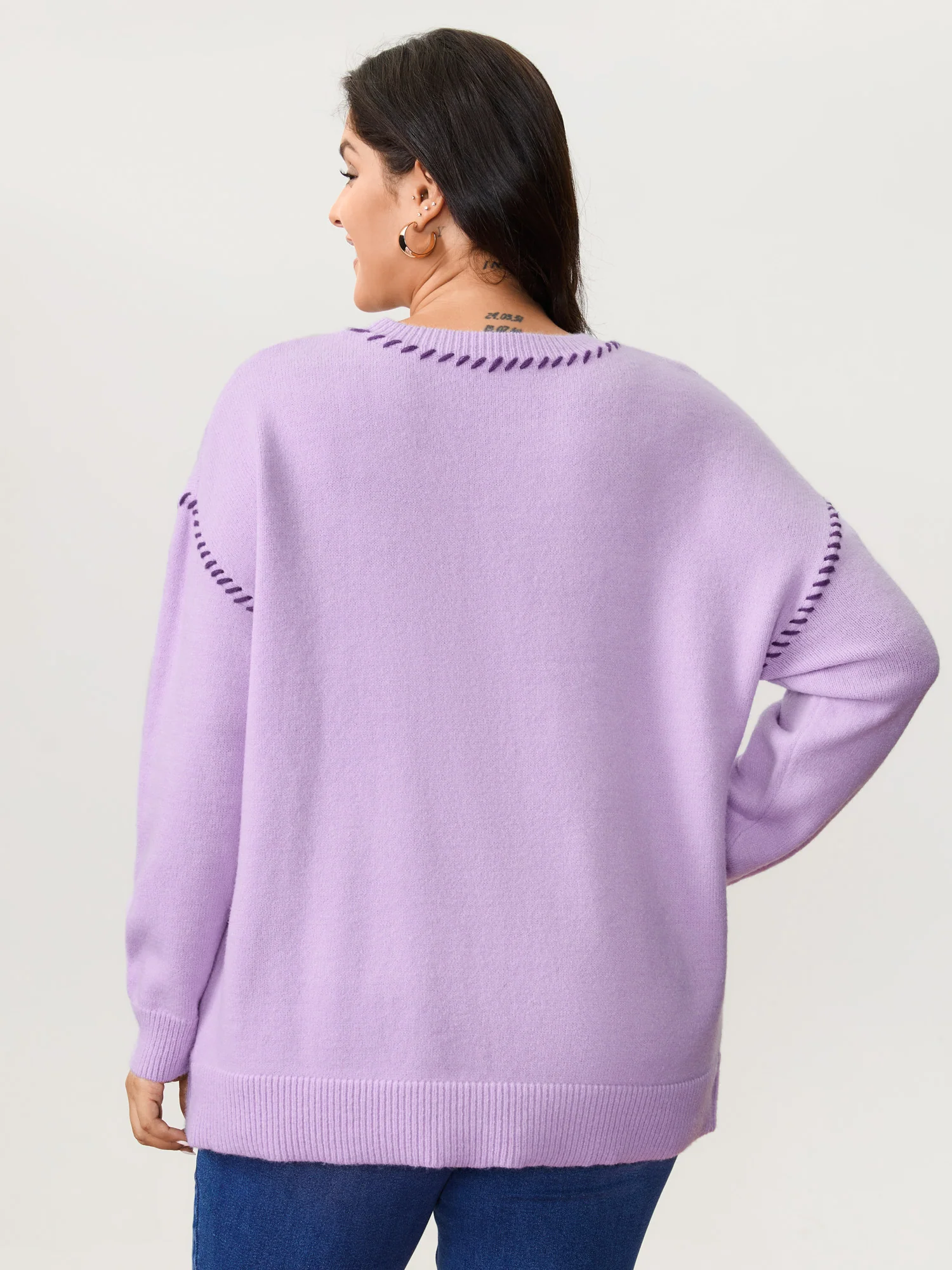 Heart Pattern Jacquard Color Contrast Stitch Pullover - Image 4