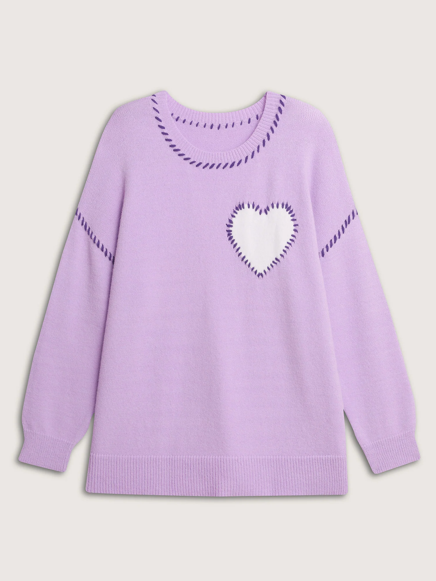 Heart Pattern Jacquard Color Contrast Stitch Pullover - Image 7