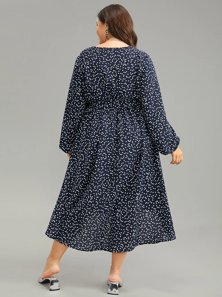 Heart Print Belted Surplice Neck Dress - Image 3