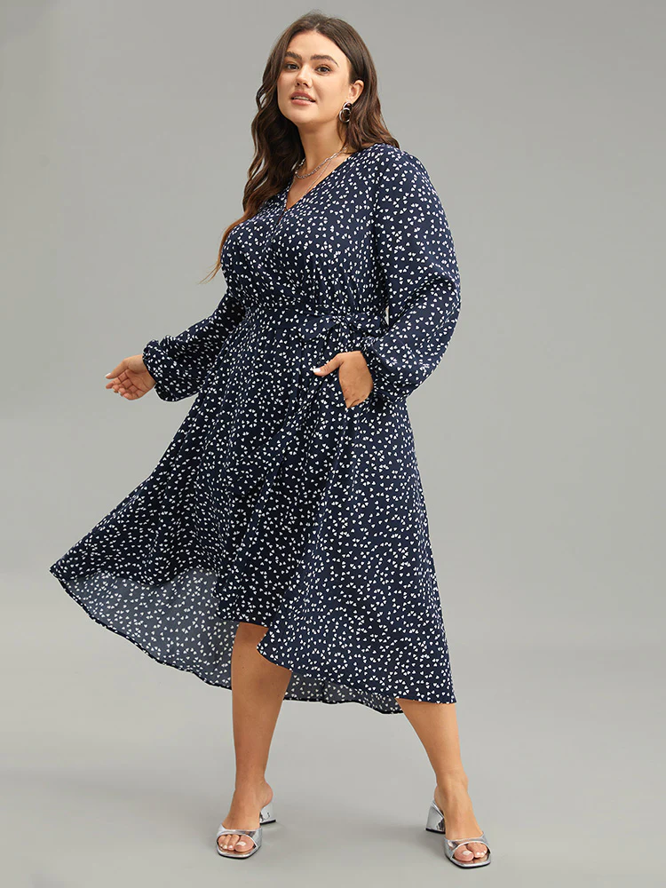 Heart Print Belted Surplice Neck Dress - Image 5